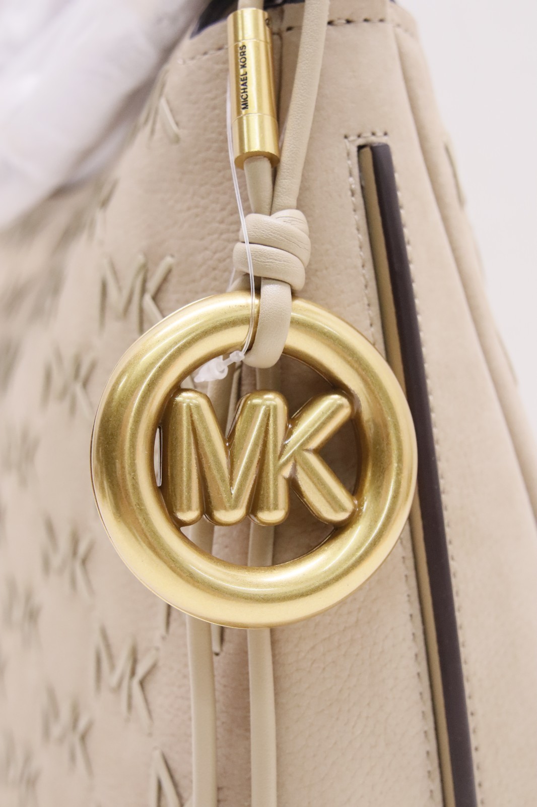 Michael Kors Nolita Medium Whipstitched Logo Leather Shoulder Bag – Khaki – New