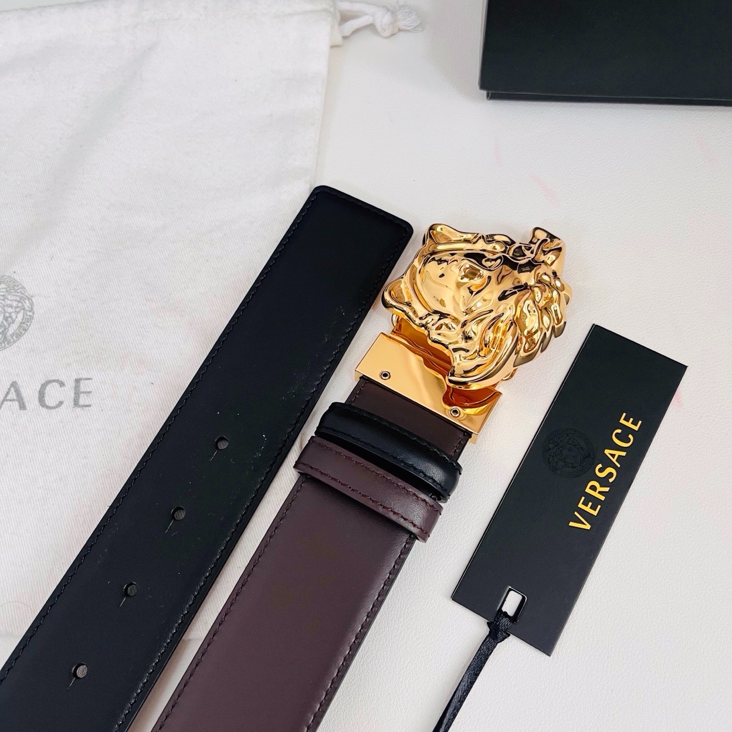 Versace belt for sale authentic Reversible Black/Brown width 4.0cm/1.57inch
