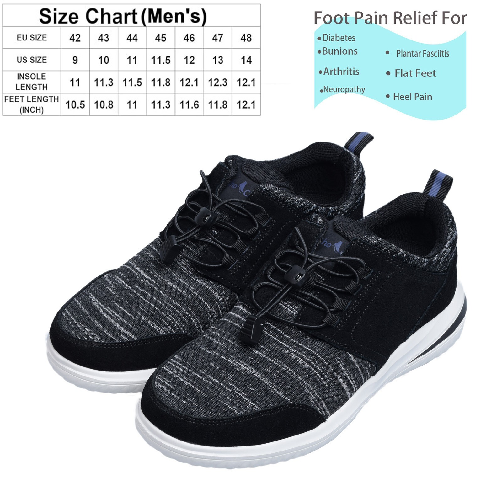 Men’s Walking Shoes Diabetic Swollen Feet Arch Support Plantar Fasciitis Shoes