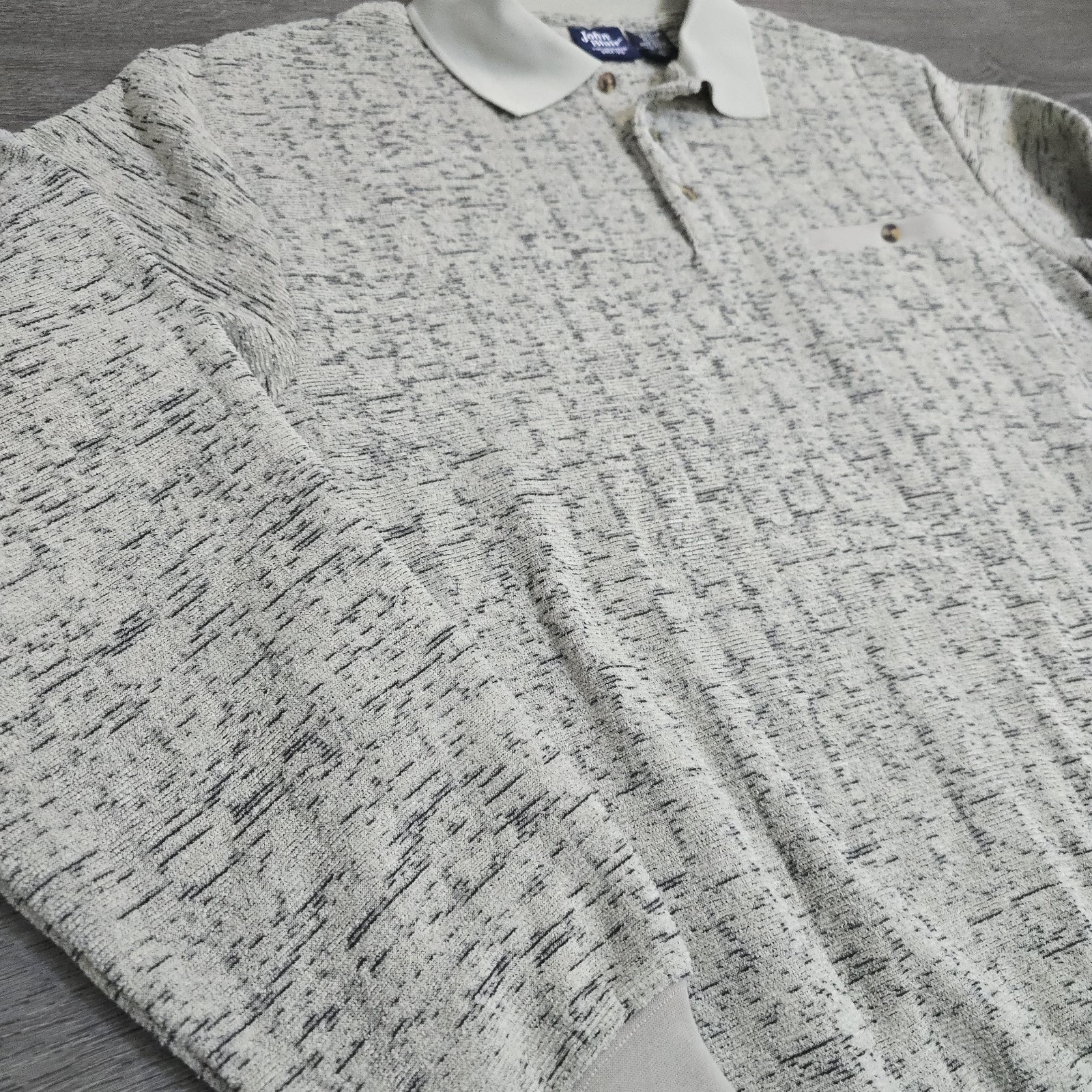 John Blair Fine Menswear Marble Knit Polo Shirt 1/4 Button Collared SoFt Lined L