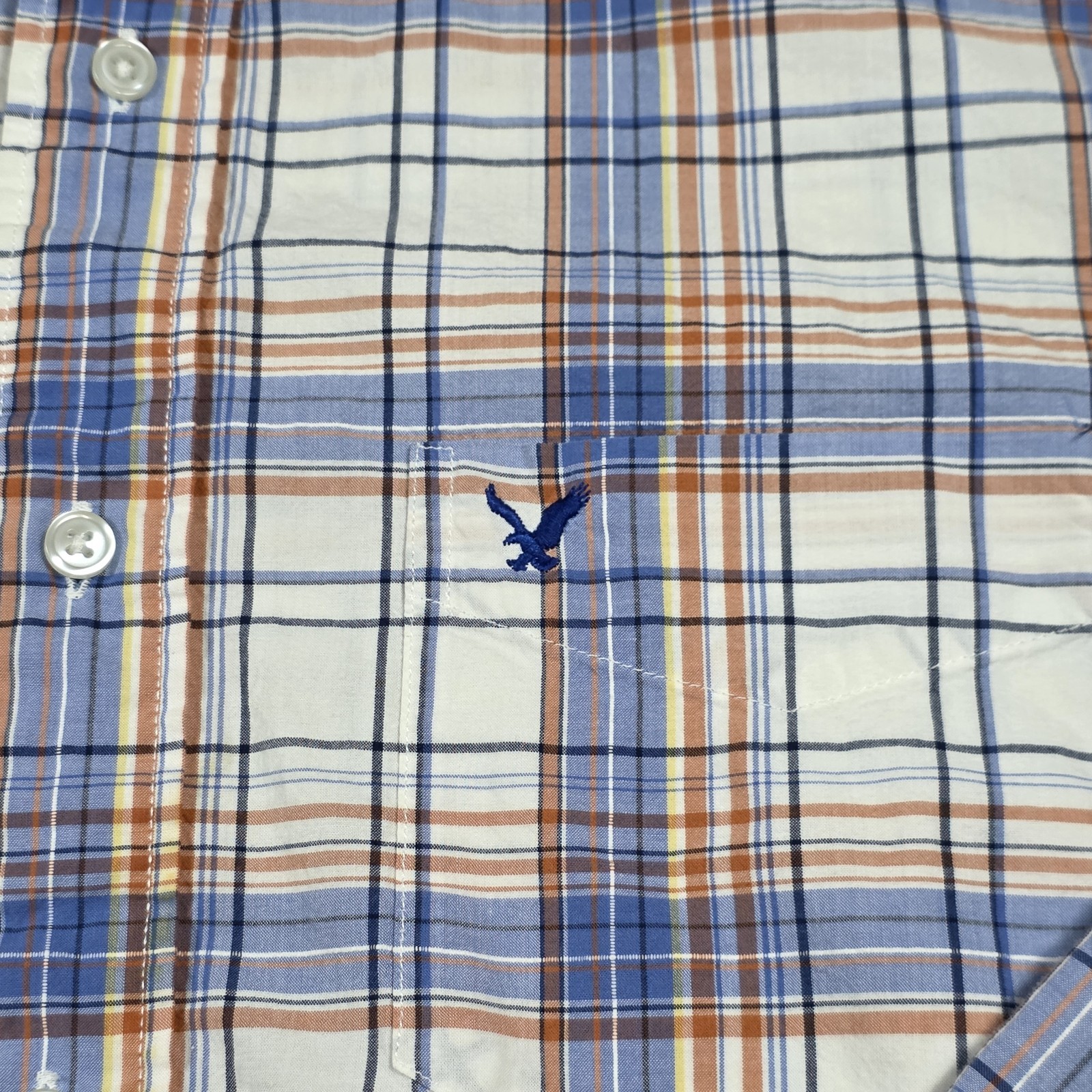 American Eagle Outfitters Men’s L Plaid Cotton Button-Down Shirt Blue Pockets