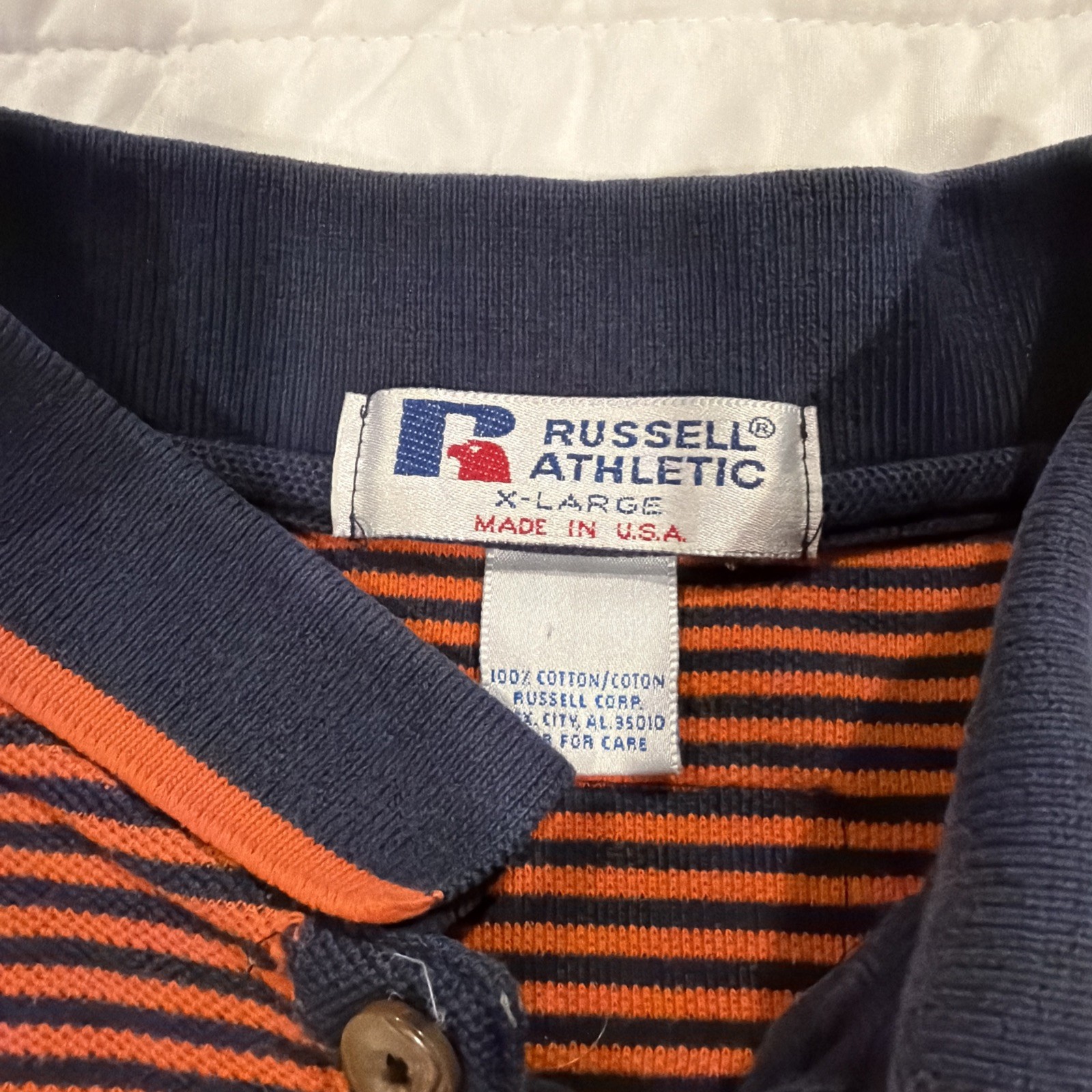 Vintage Russell Athletic Auburn Tigers Polo XL Made In USA Striped Blue Orange