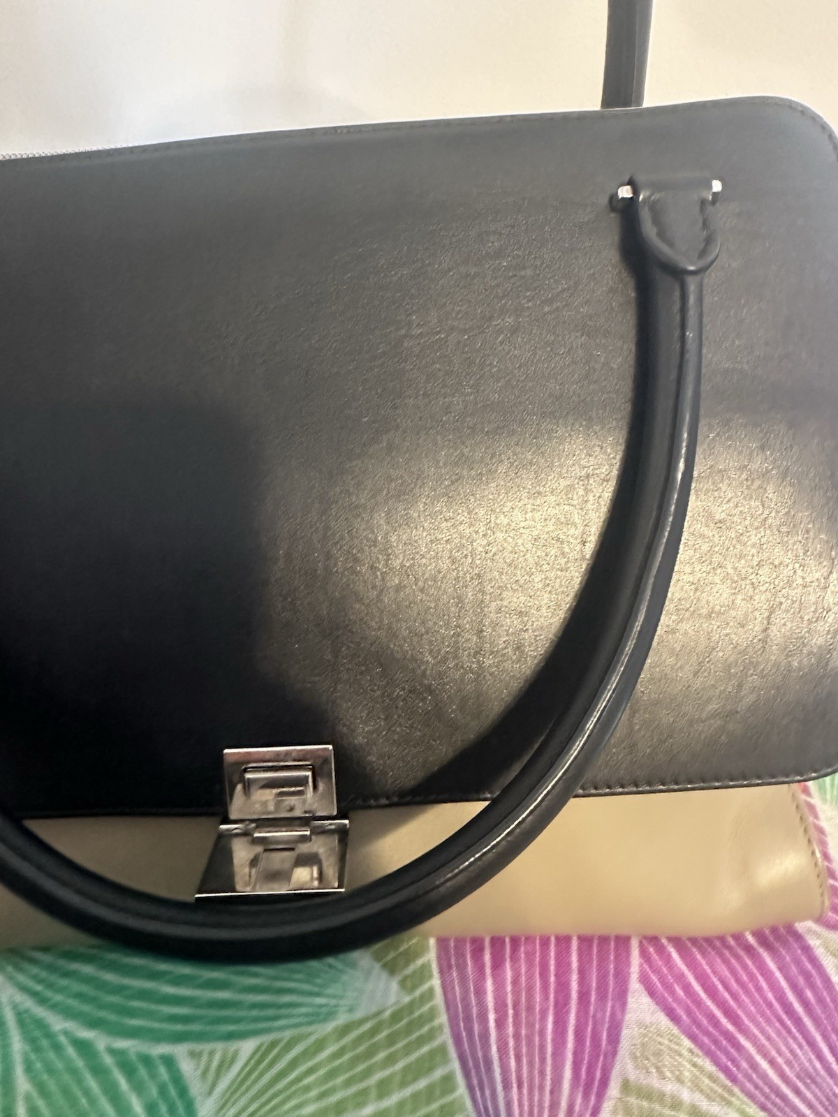 CELINE Trapeze Multicolor Colorblock Satchel Top Handle Bag, Zip/Clasp, Silver