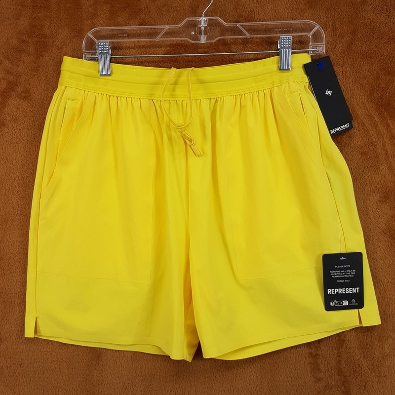 REPRESENT Shorts Mens Large Yellow Team 247 Fused Lemon Athletic Drawstring