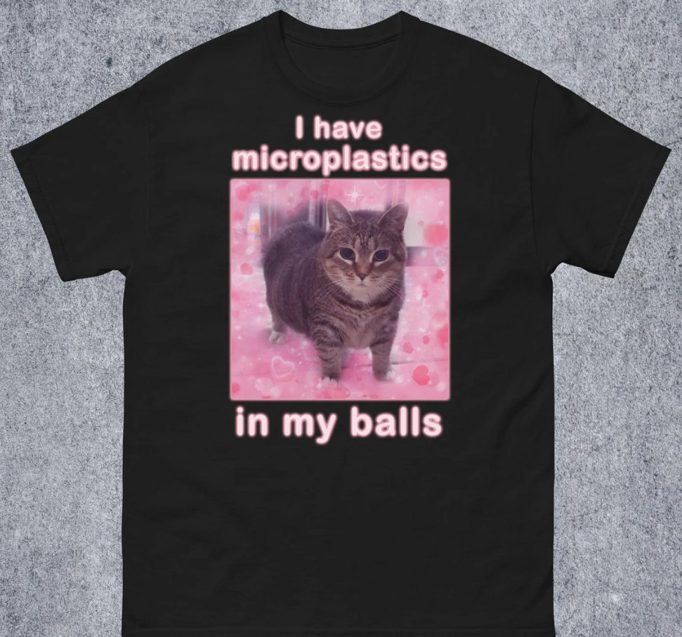 I Have Microplastics in my Balls Funny Cat Meme T-shirt Size S-5XL