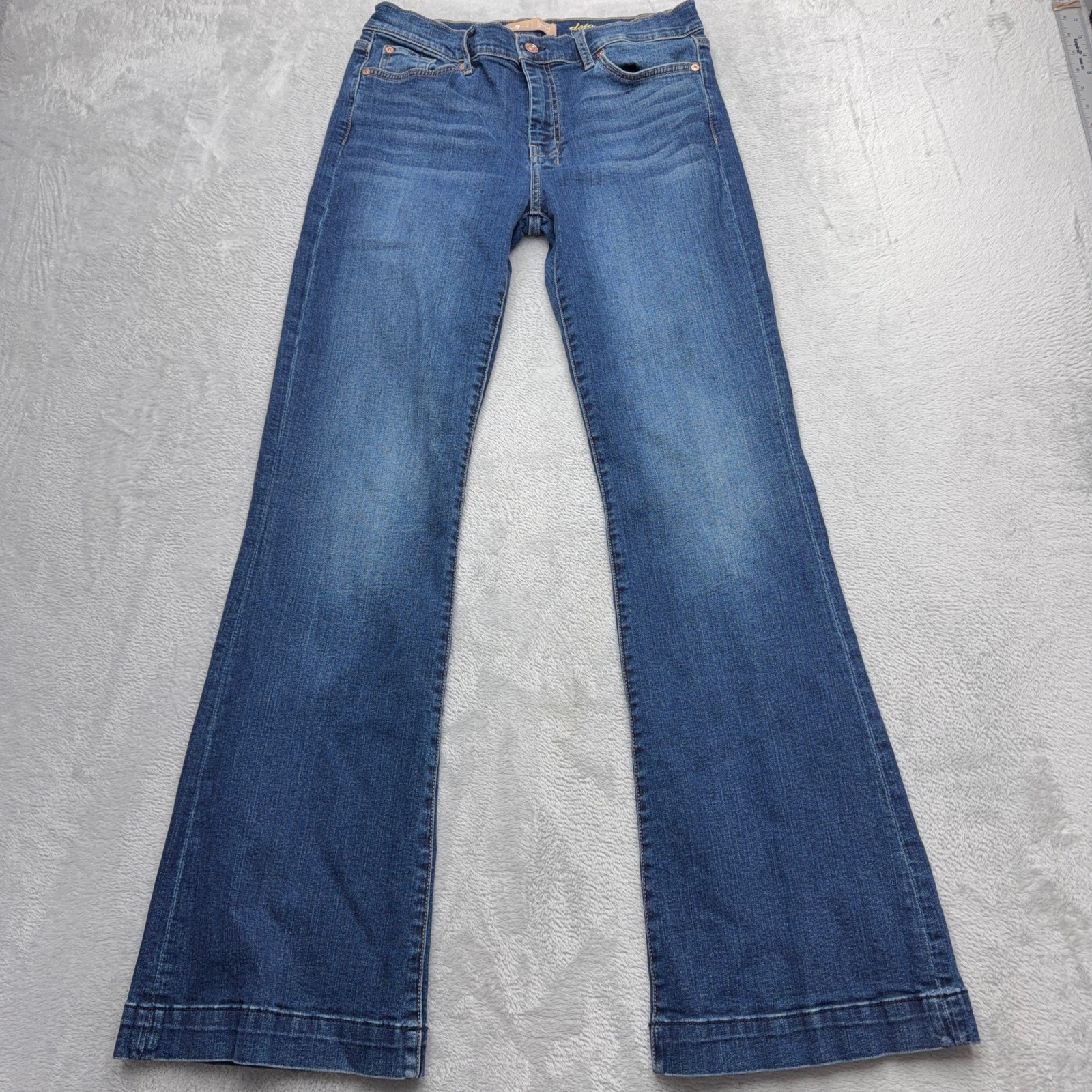 7 For All Mankind Dojo Jeans Womens 32 Blue Flare Authentic Wide Leg Denim