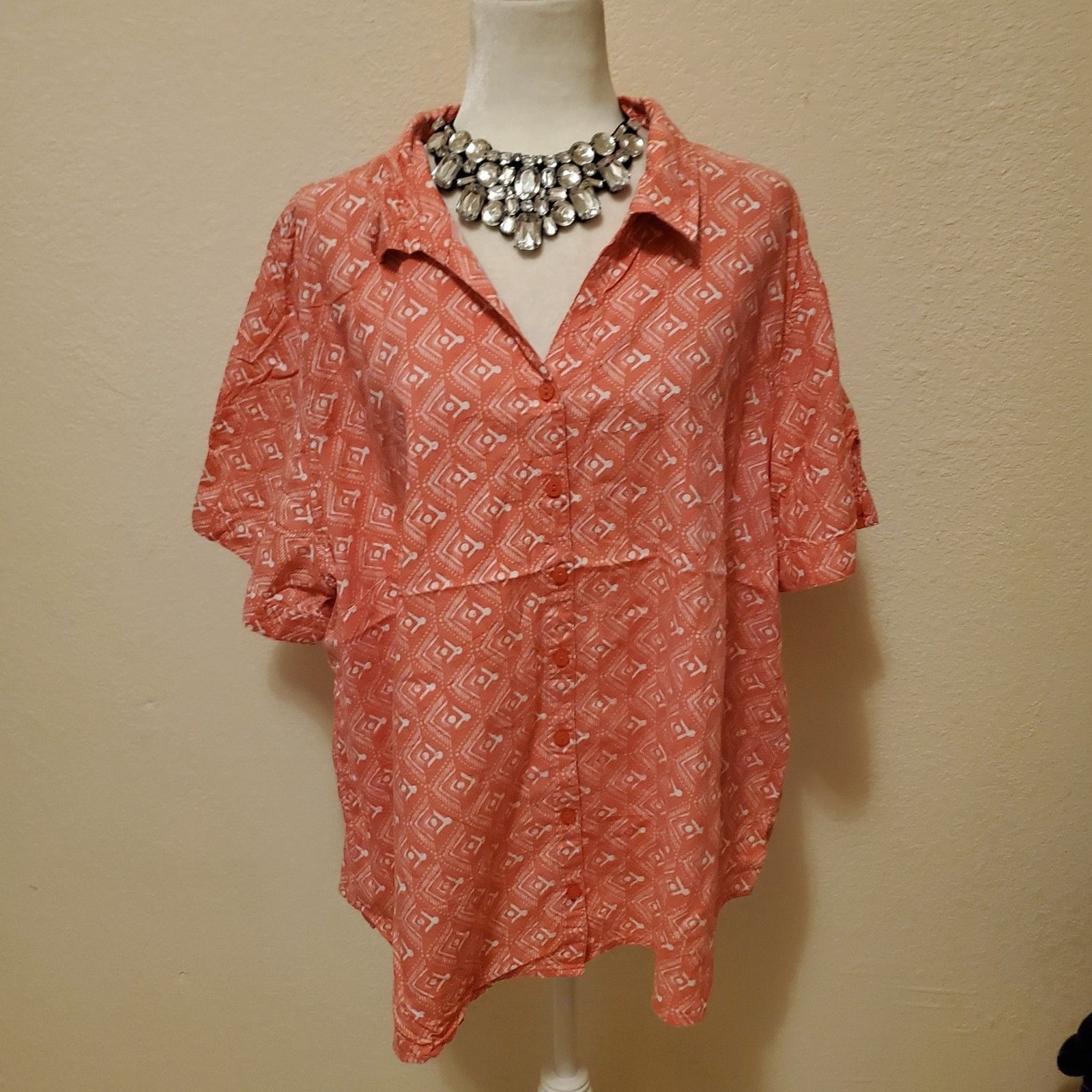 ERIKA BLOUSE PINK SHORT SLEEVE COTTON/VISCOSE SIZE 2X