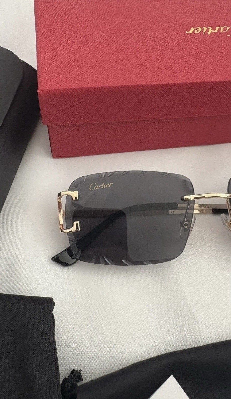 Cartier Big C Diamond Cut black Frameless Lens Gold Frame SHIP SAME DAY