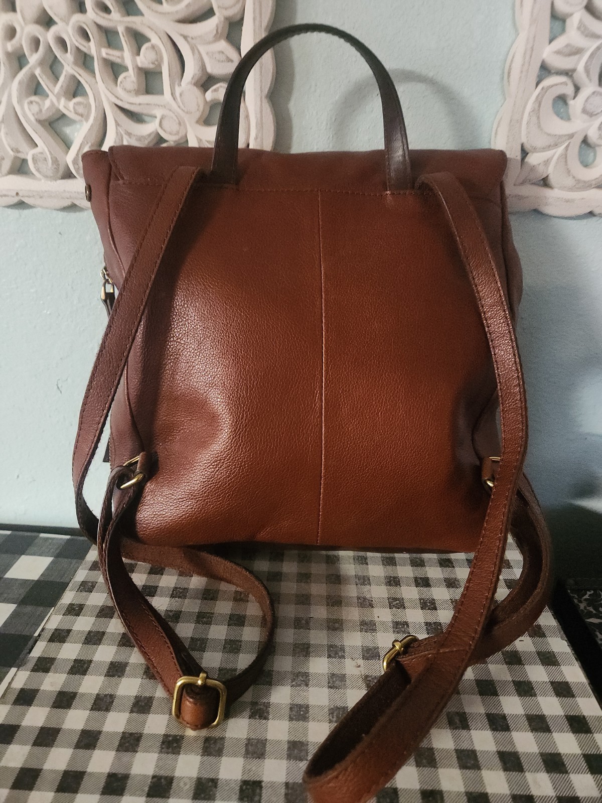 EUC Fossil Claire Brandy Leather Backpack SHB1932213 Brown