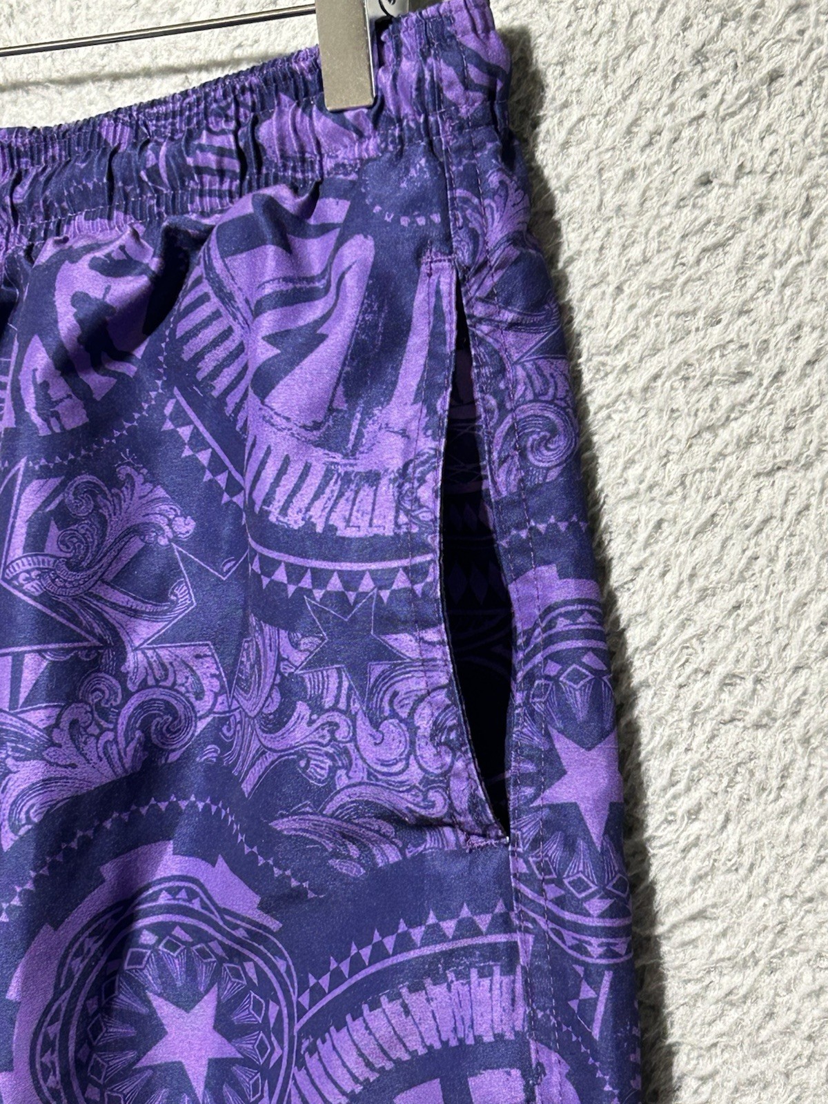 AC/DC Mens Swim Shorts Sz Medium Trunks Dark Purple Drawstring