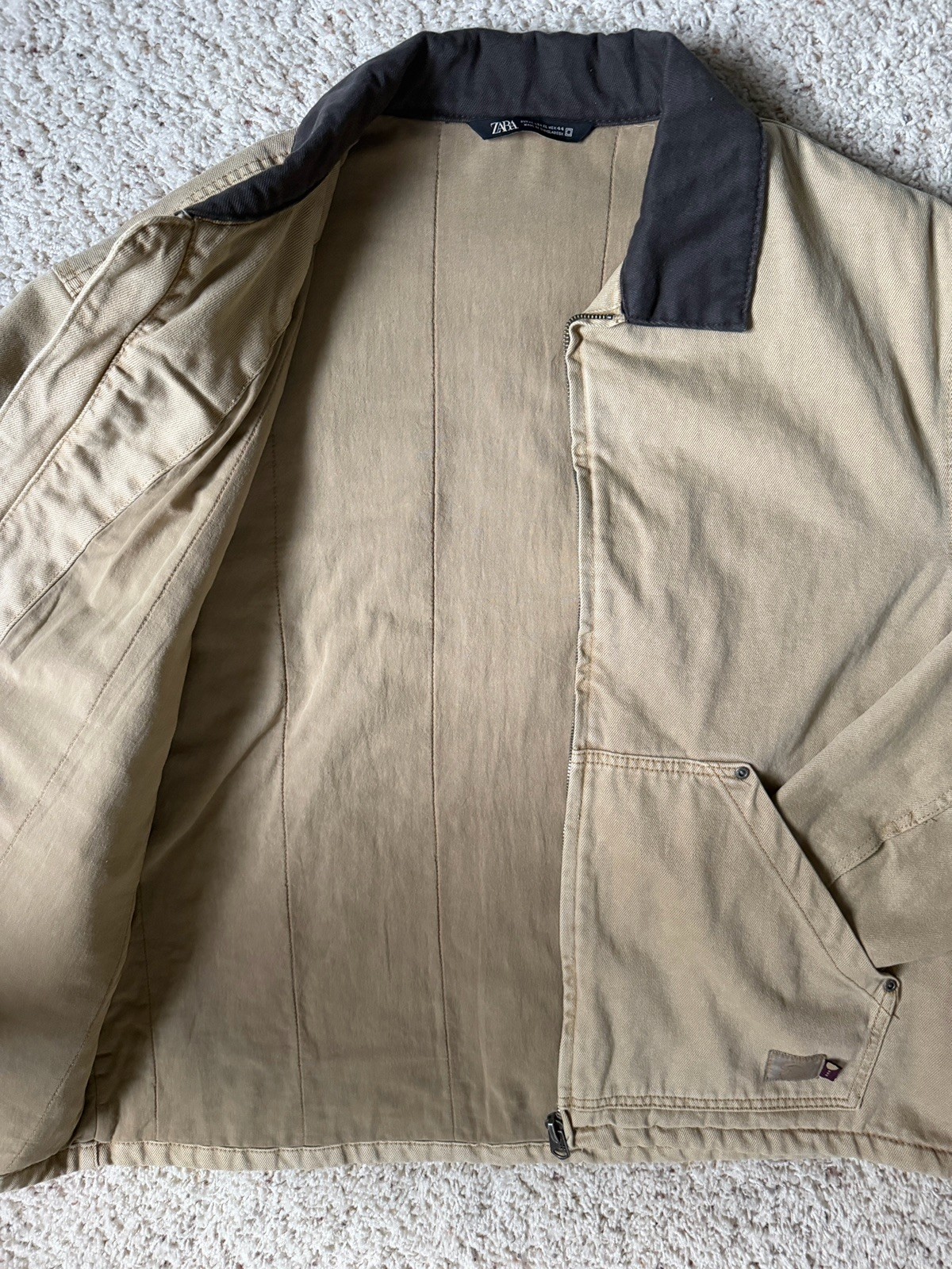 Zara Detroit Jacket XL Beige Canvas Bomber Full Zip Fall/Winter Staple Workwear