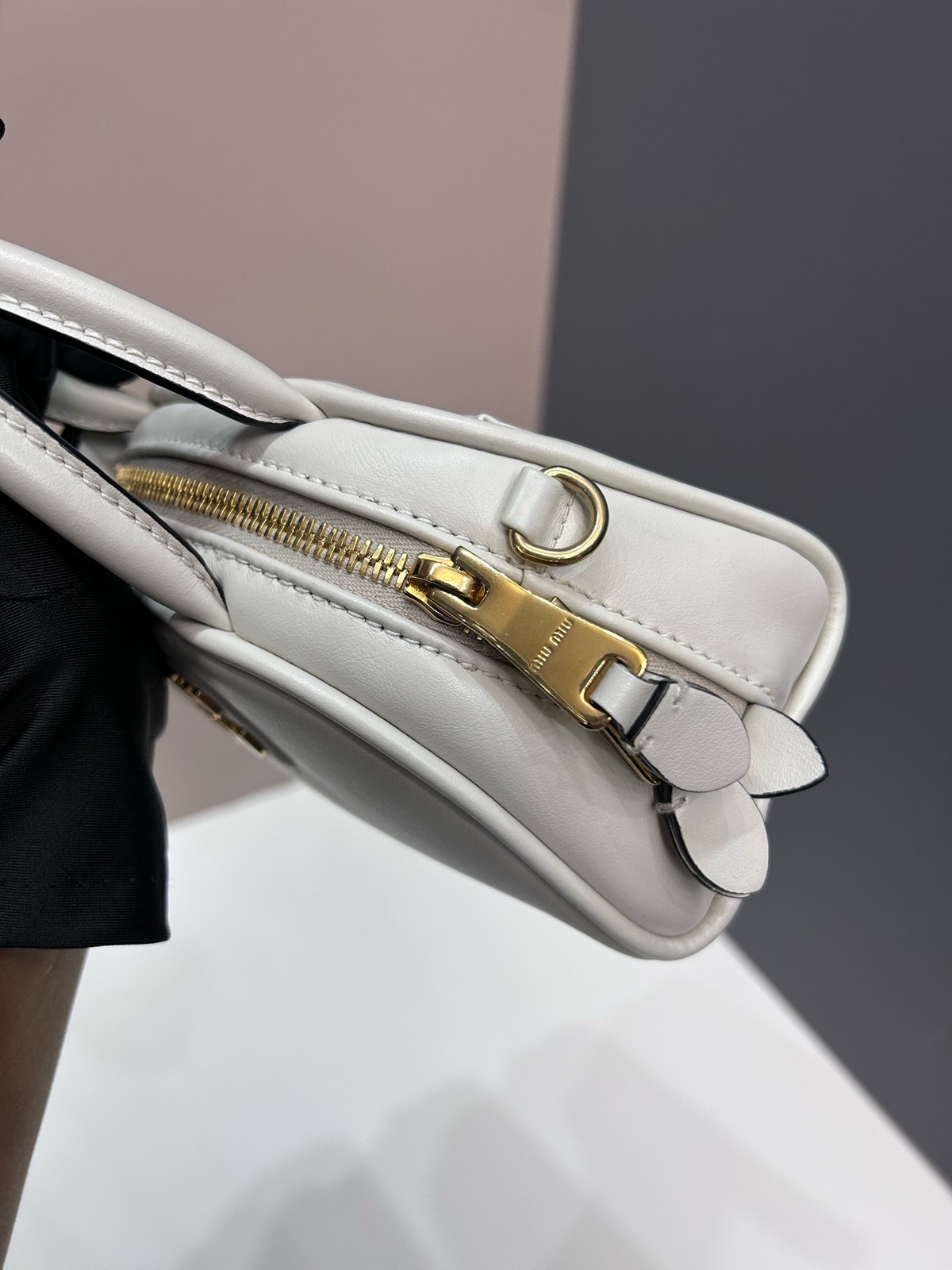 Authentic Preowned Miu Miu Mini Dome White Leather W/ Detachable Crossbody Strap