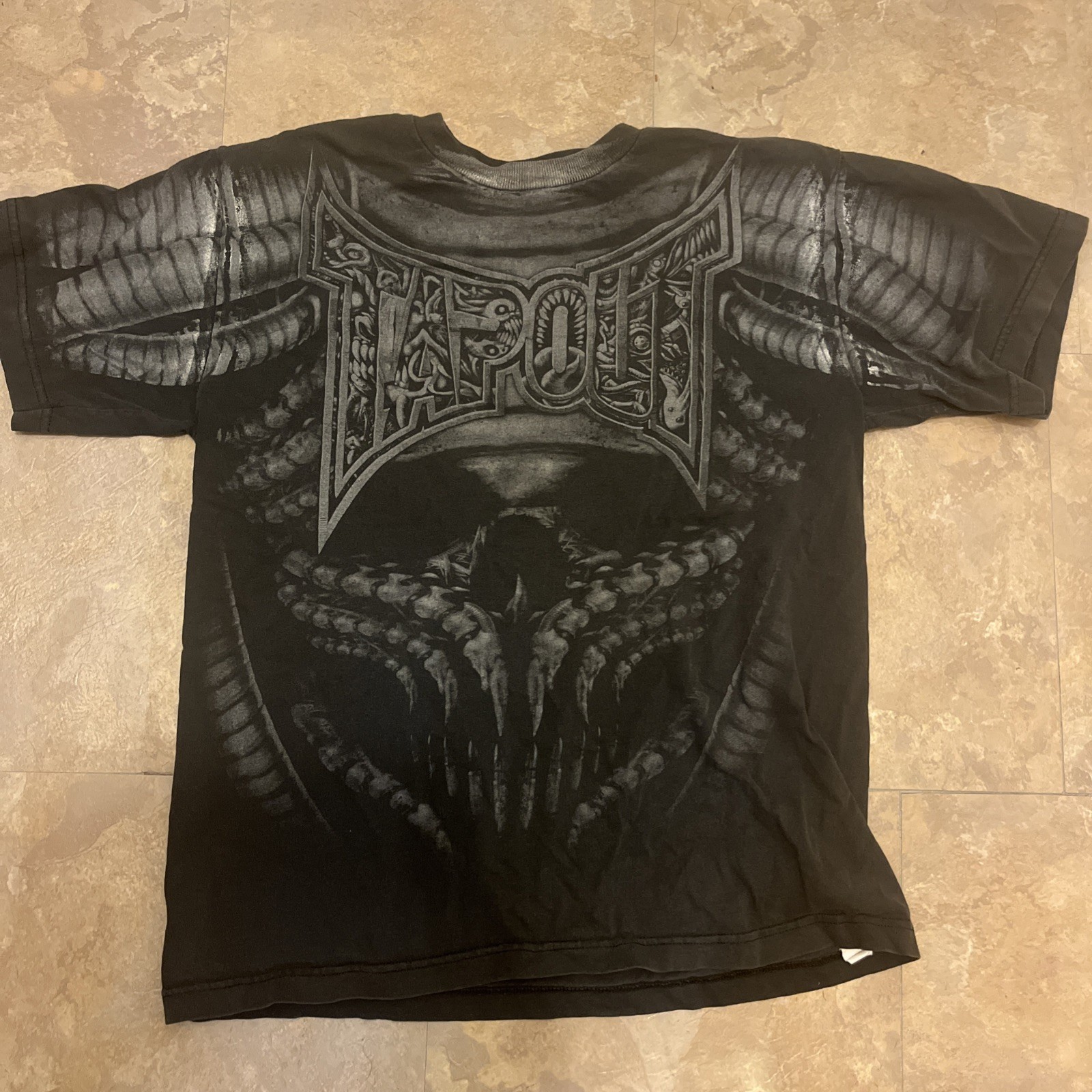 Y2K Tapout T Shirt Mens Gray All Over Double Sided Graphic Print Cyber Grunge