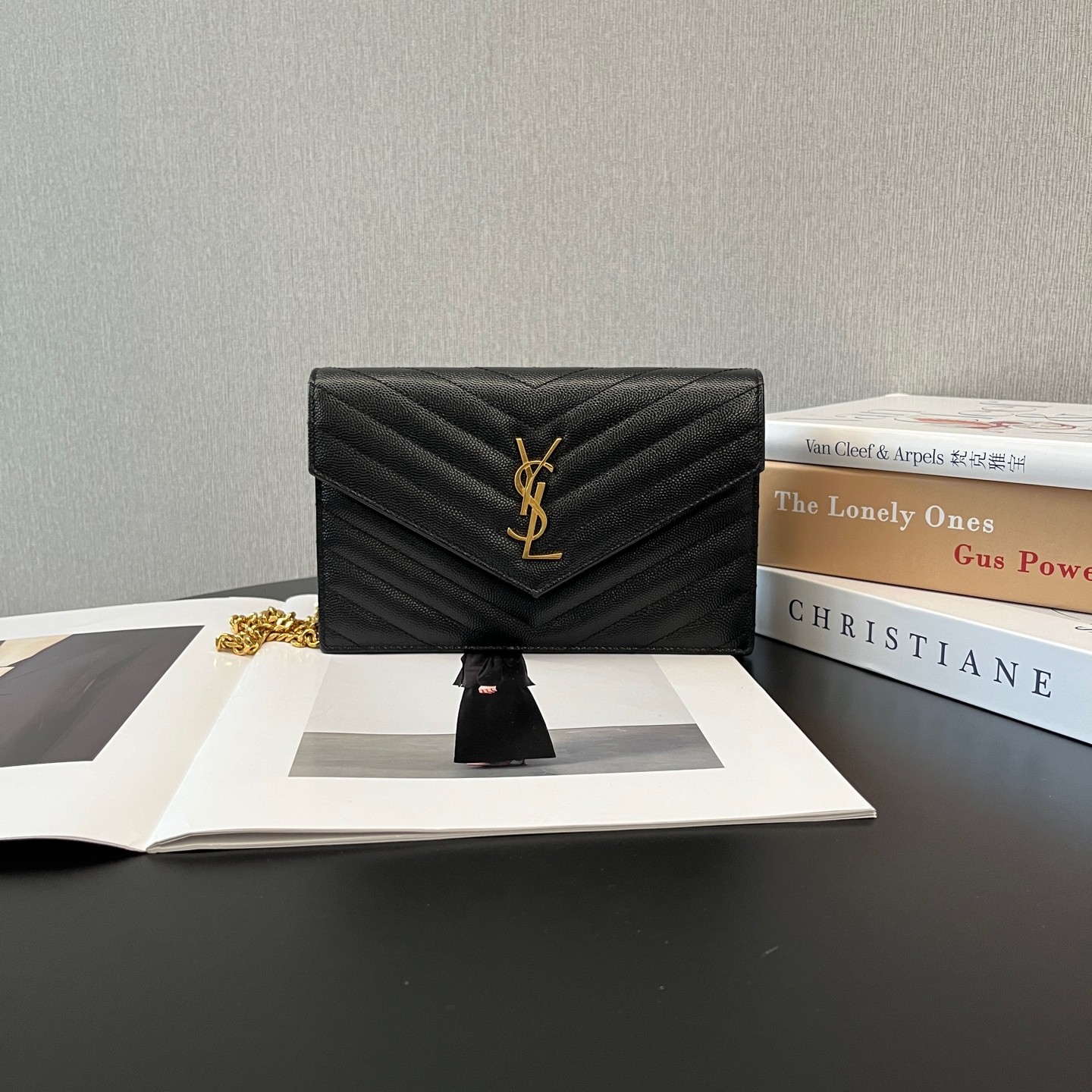 YSL Monogram Envelope WOC Small Black Caviar Calfskin Crossbody US Ship