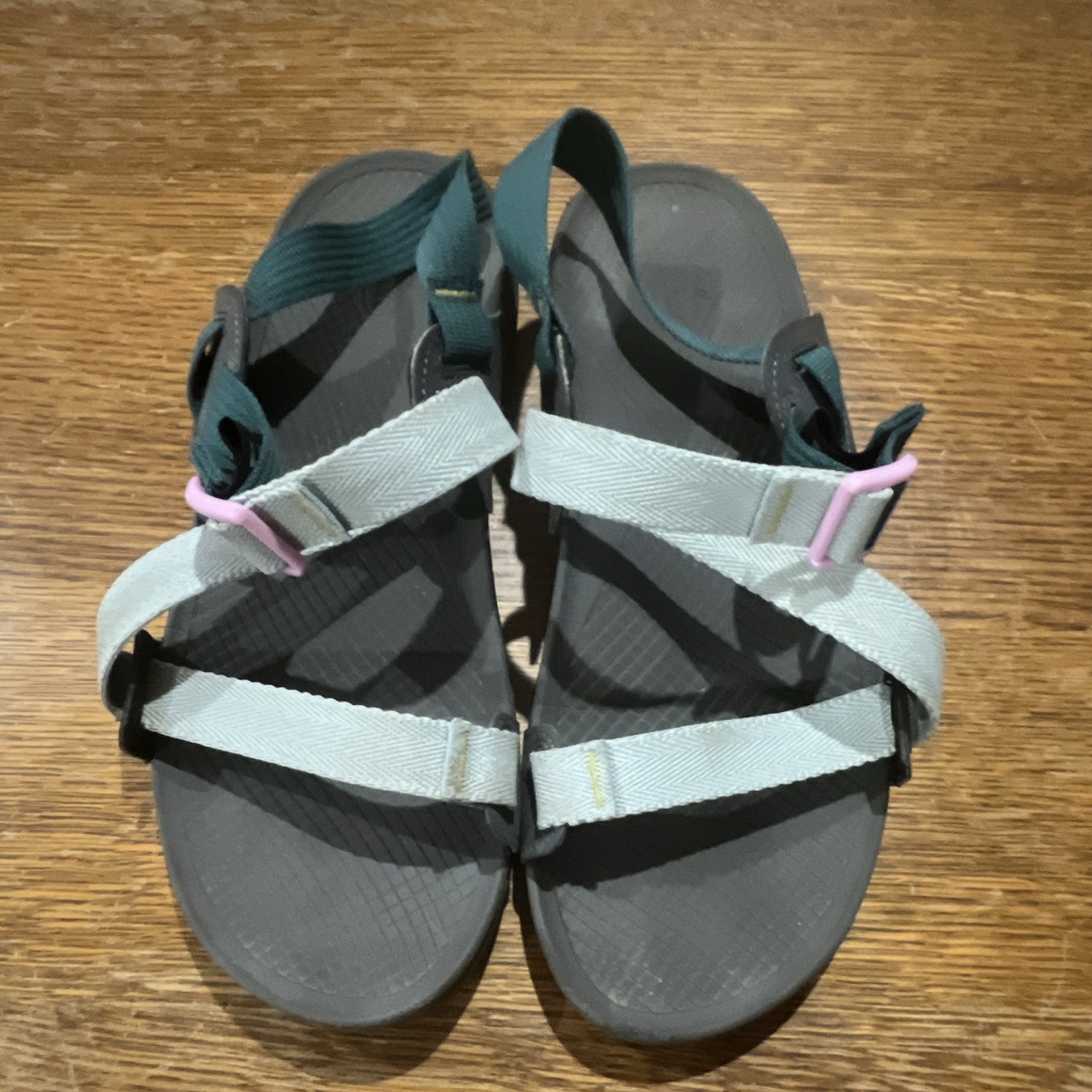 Chaco Women’s Strappy Sandals Gray/Teal Adjustable Straps Buckle US 10