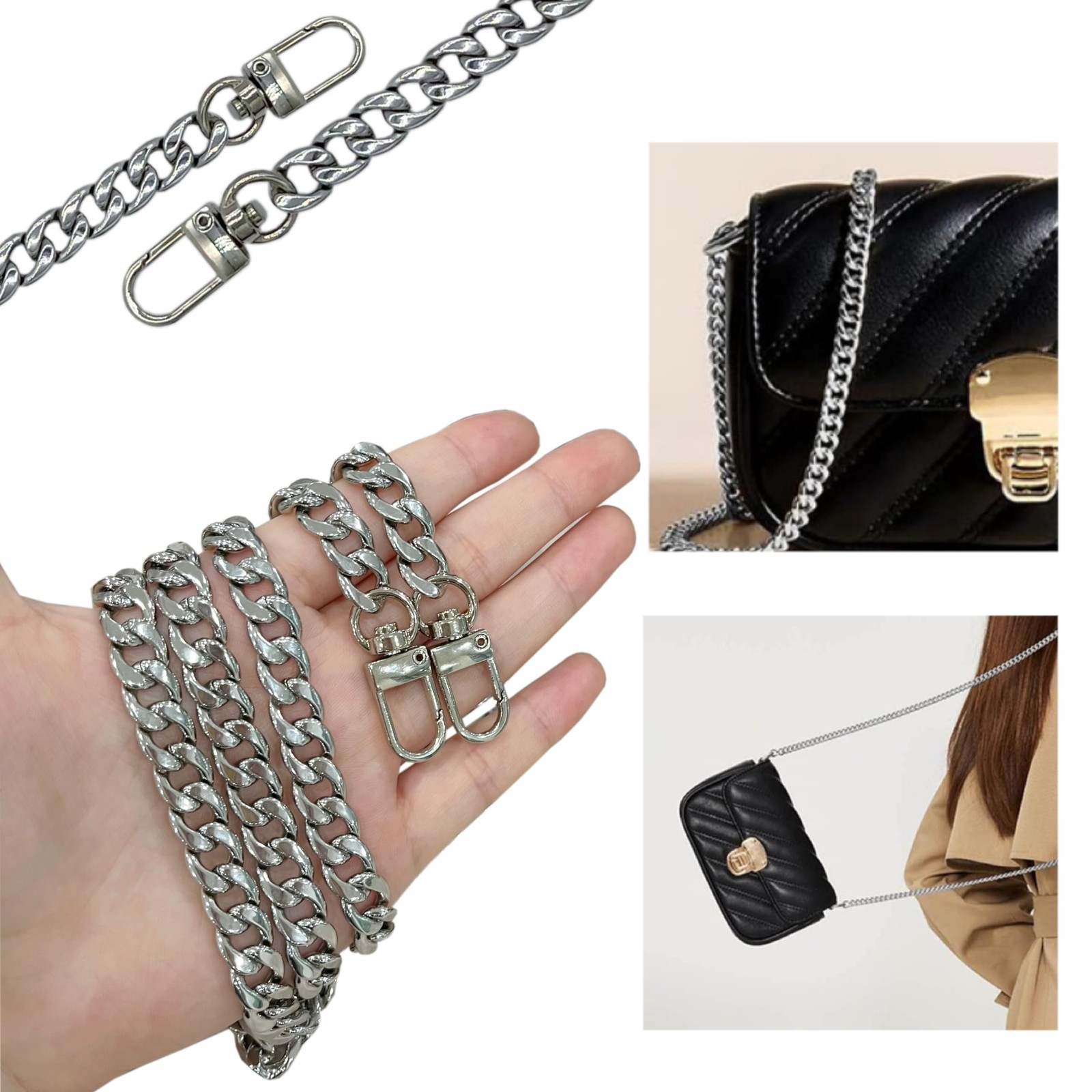 47″/120cm Silver Iron Flat Chain for Handbag Shoulder Bag Crossbody Bag Purse…