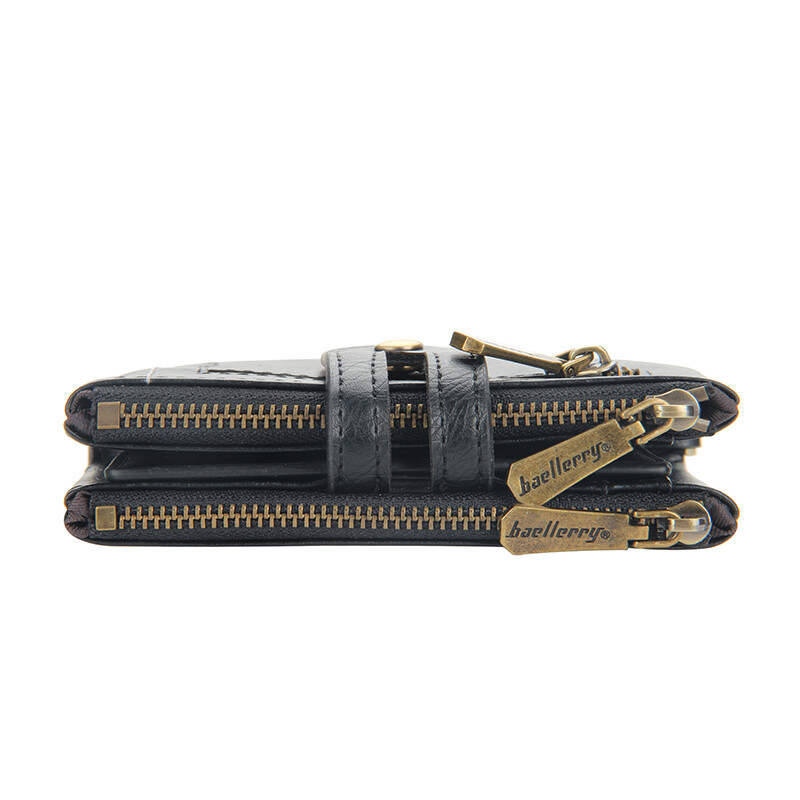 Men Leather Black Wallet with Anti-theft Chain Bifold Double Zipper Purse Gift