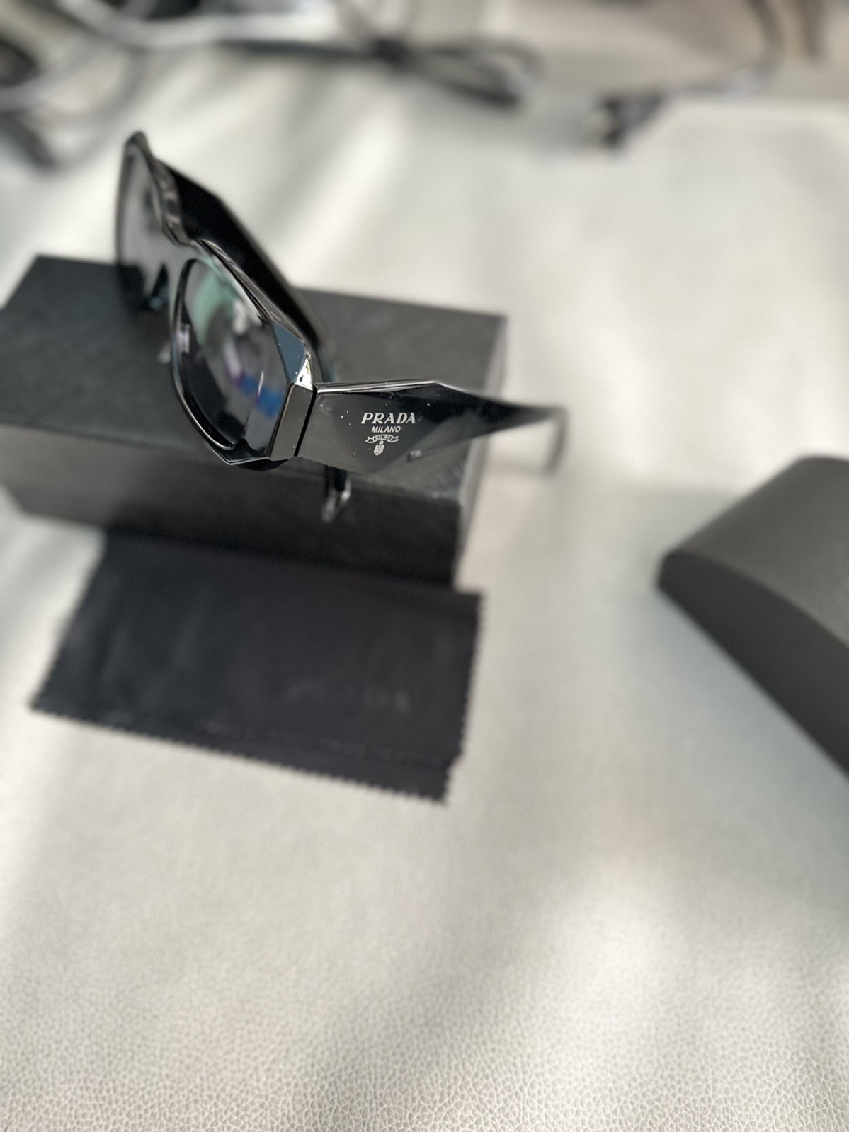 PRADA Milano Women’s Rectangle Sunglasses Black Frame Black Lenses