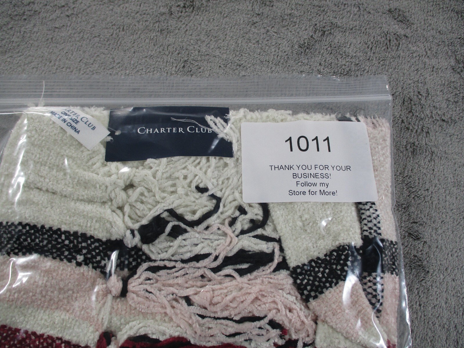 Charter Club Womens One Size Chenille Plaid Scarf Ivory Multicolor Fringe NWT