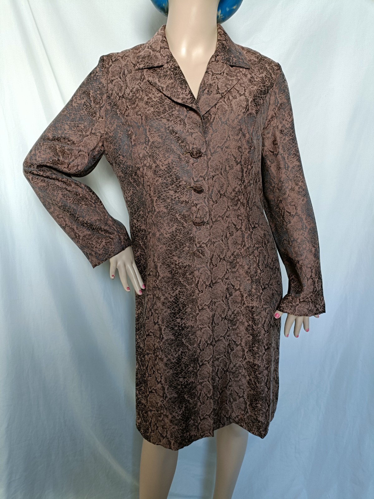 Vintage Annabelle London faux silk jacket 10 snake print knee length coat duster