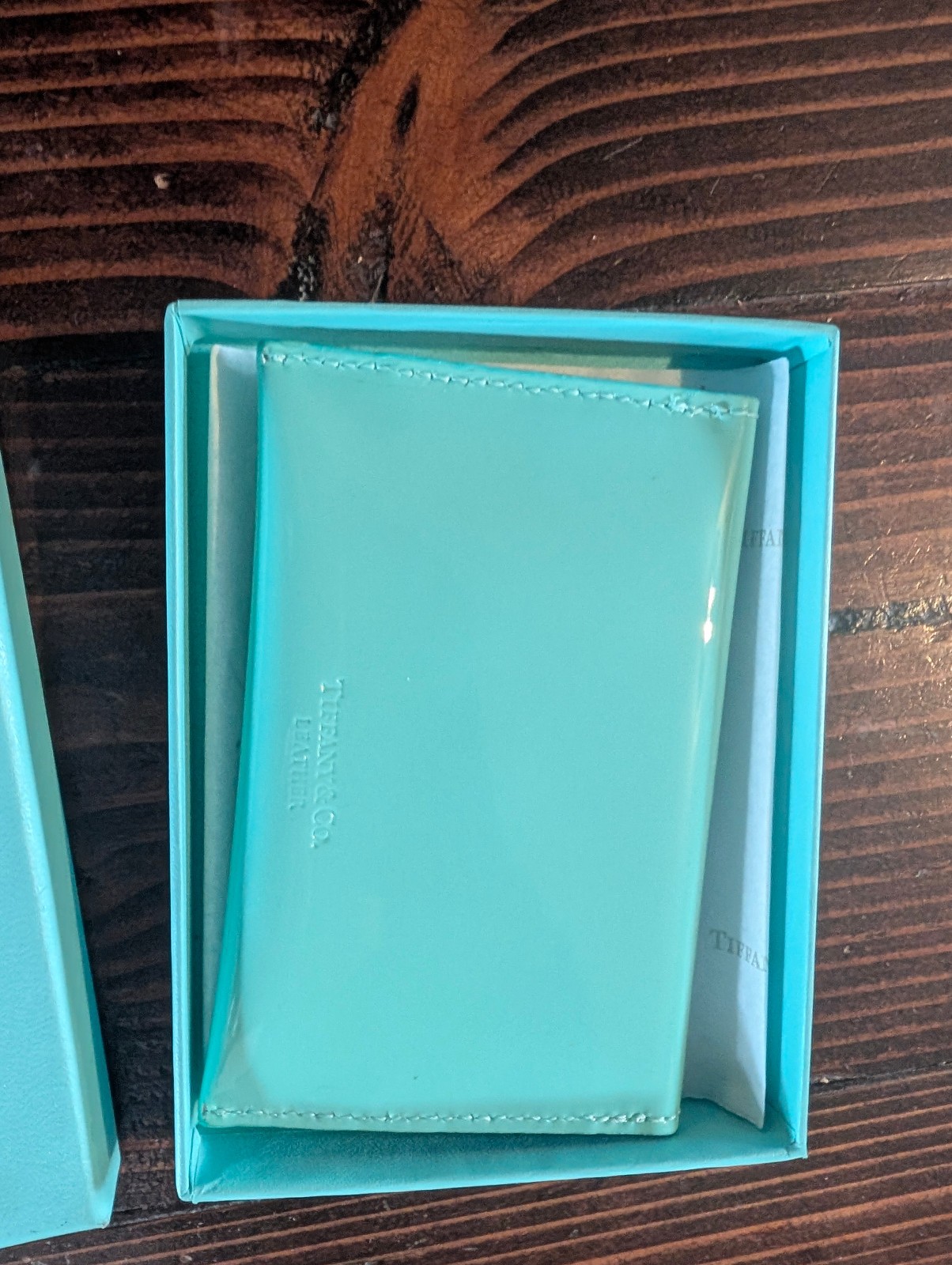 Tiffany Blue Patent Leather Business Card Case Envelope Style – W/ Box