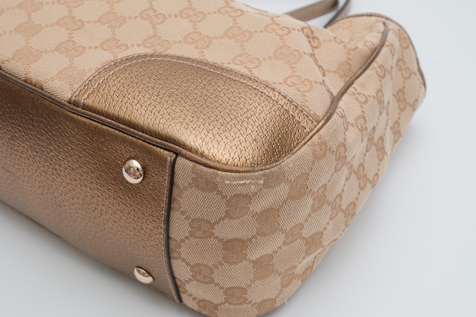 GUCCI Princy Tote Shoulder Hand Bag GG Canvas Gold