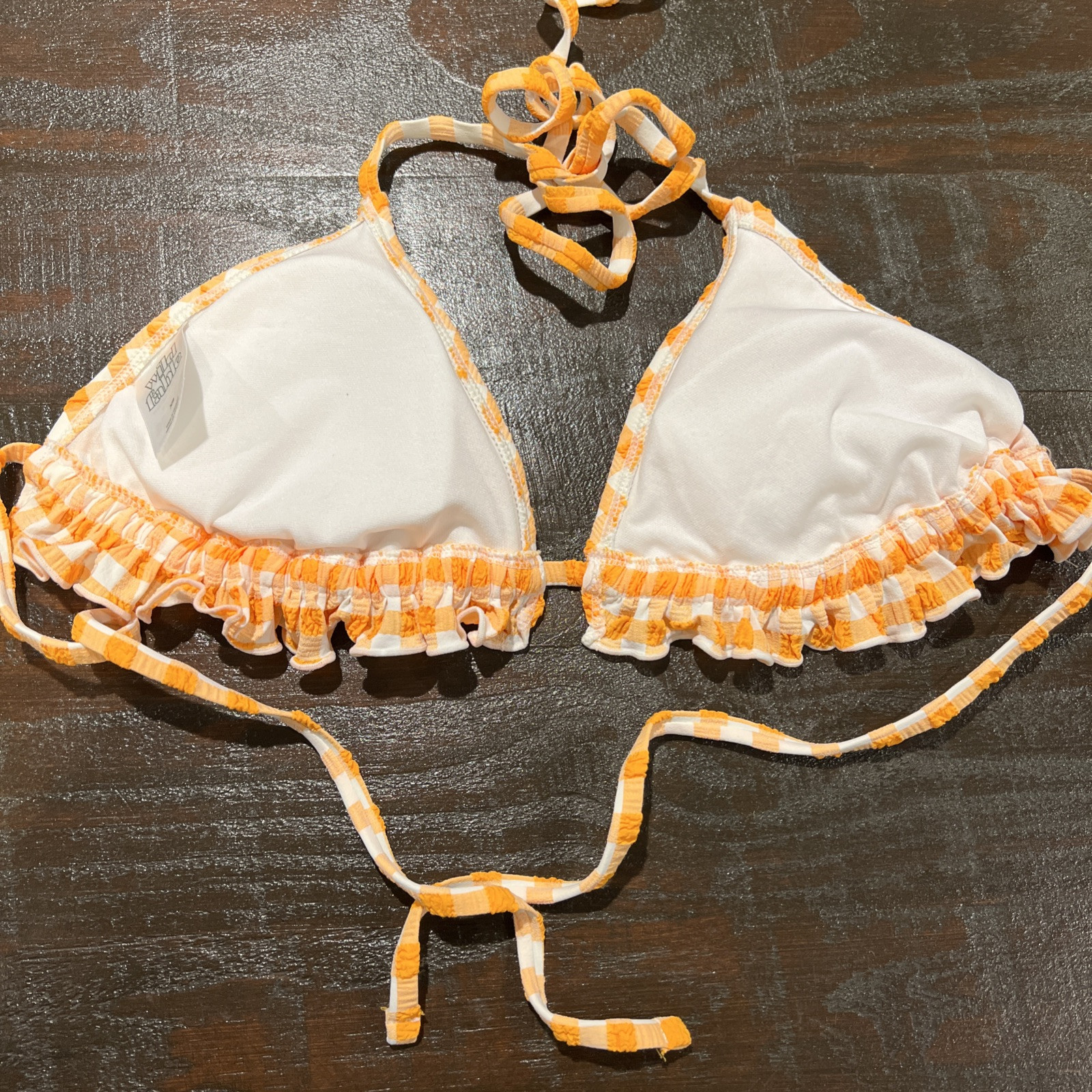 Women’s Ruffle Halter Triangle String Bikini Top Wild Fable Orange Gingham XS