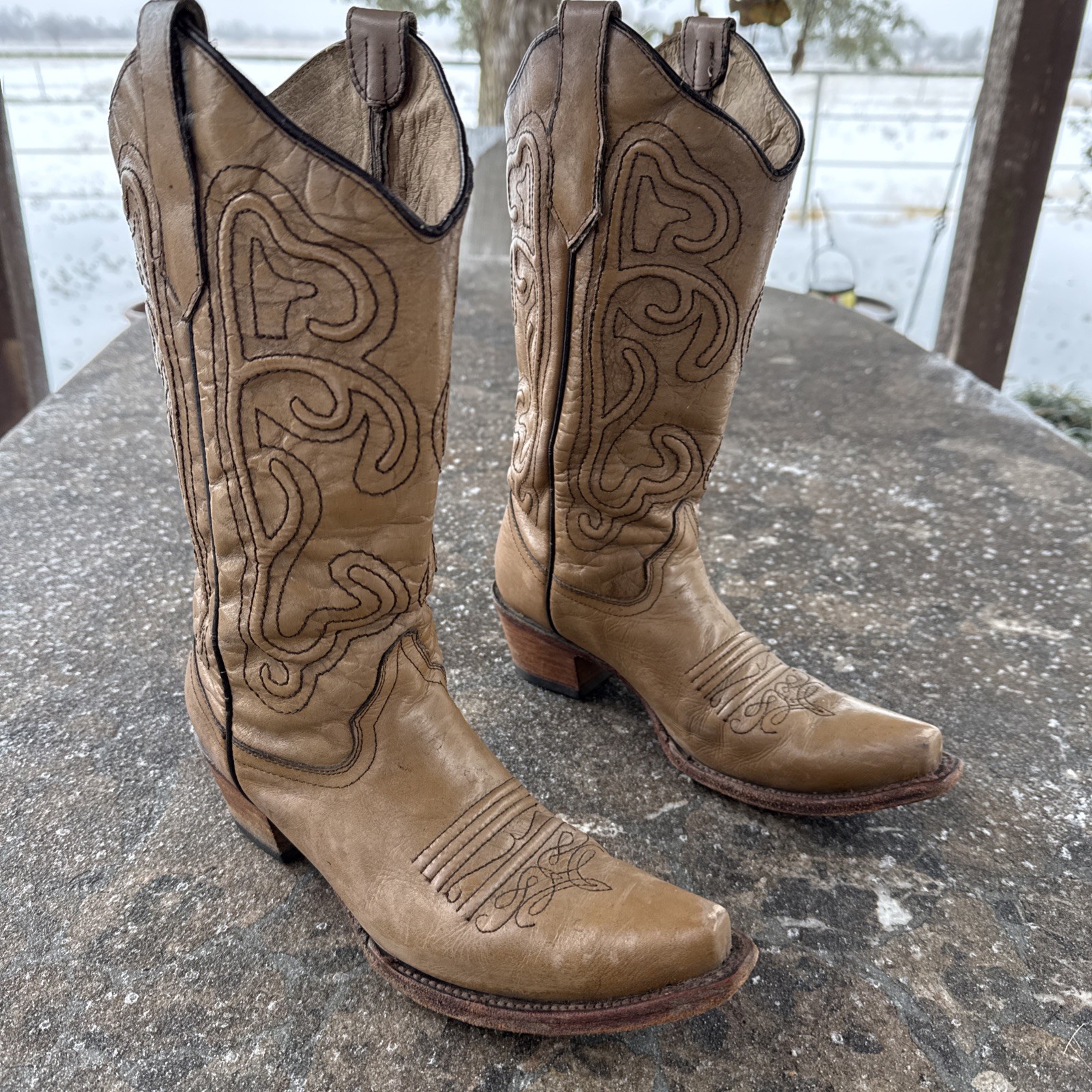 Womens Circle G L5305 Embroidered Cowboy Boots Snip Toe Brown Size 9