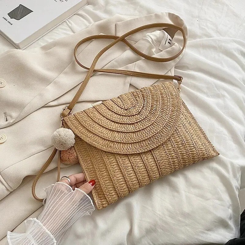 Straw Beach Shoulder Crossbody Bag Girls Handmade