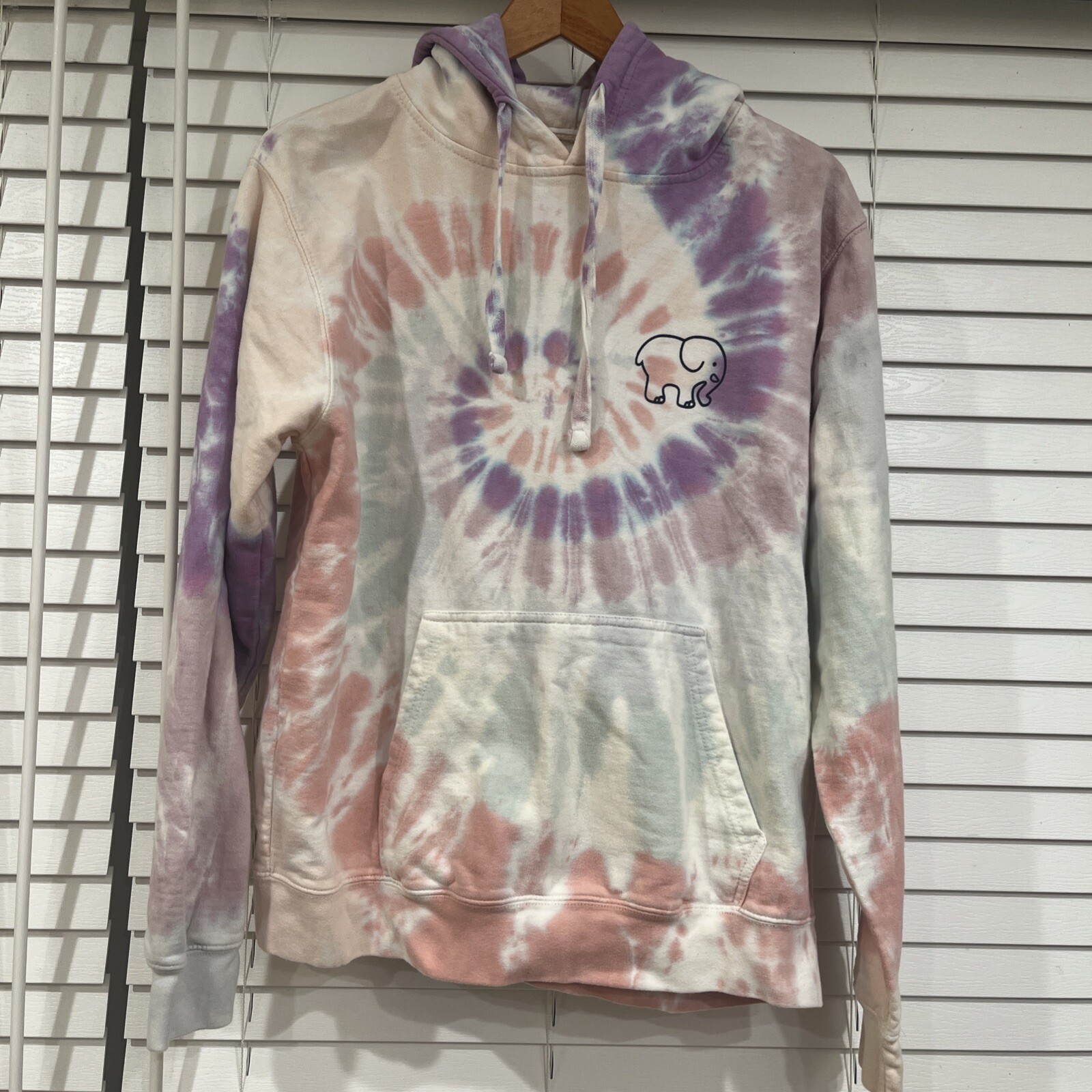 Ivory Ella Tie Dye Hoodie Sweatshirt Size Large Purple /white/pink/blue