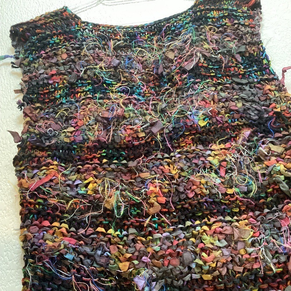 Knit & Crochet Fabric Tie Shabby Chic Vest Multicolor Front Tie Art to Wear