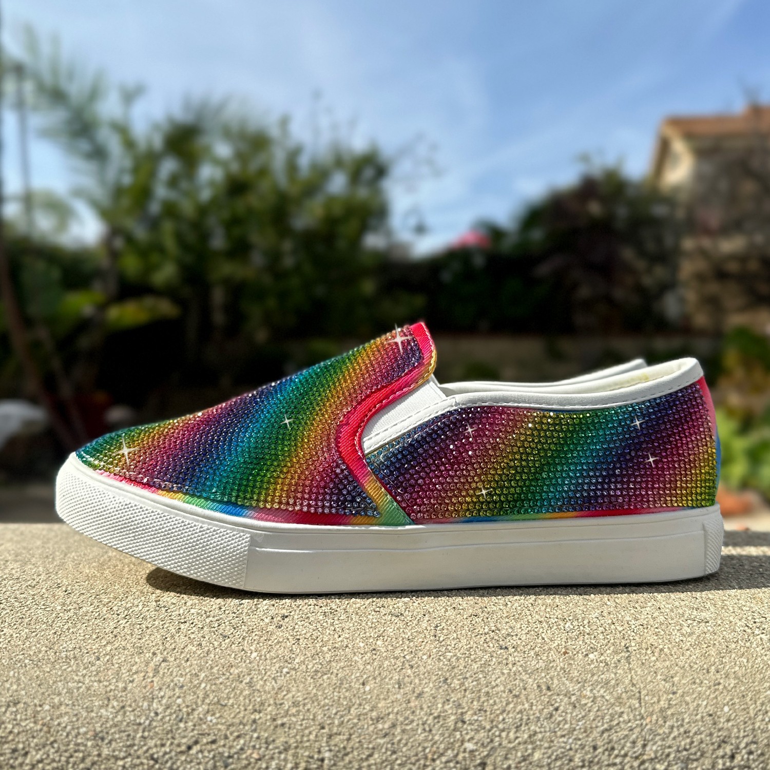 New Women’s Bling Rhinestone Crystal Slip-On Sneakers Shoe Low-Top Flat Platform