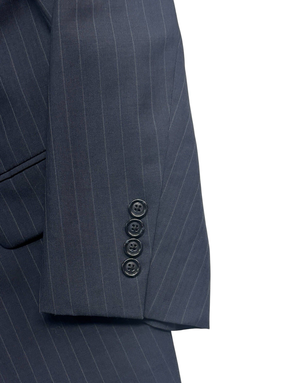 Jos A Bank 42R 36×31 Navy Blue Stripe 2pc Pant Suit Flat Front Wool Classic