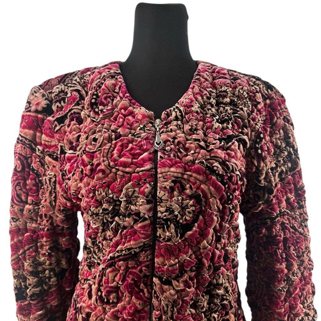 Joseph Ribkoff quilted coat floral printed zipper blazer elegant artsy sz 10