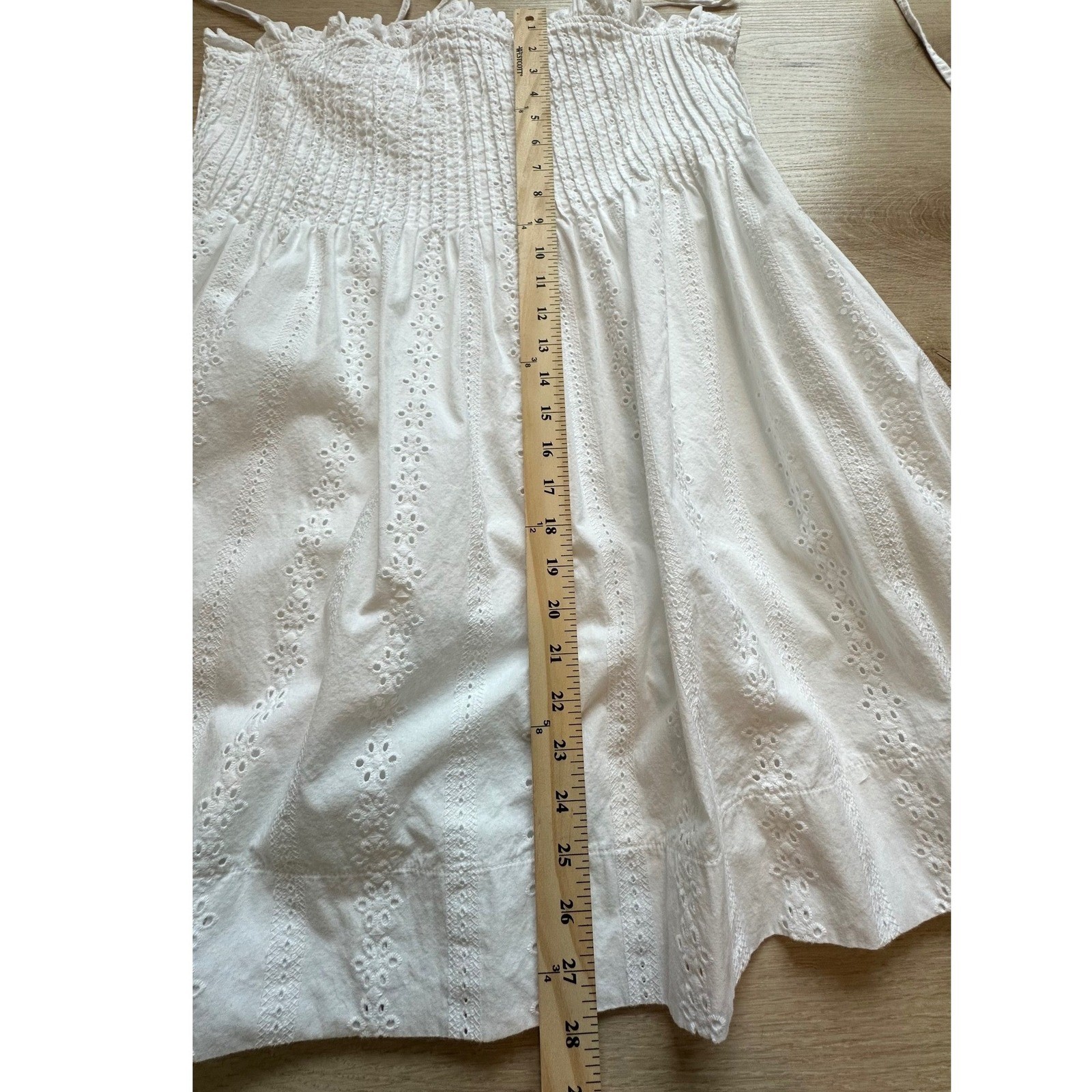 Free Assembly Eyelet Smocked Top Womens Cottagecore Boho Large White Cotton