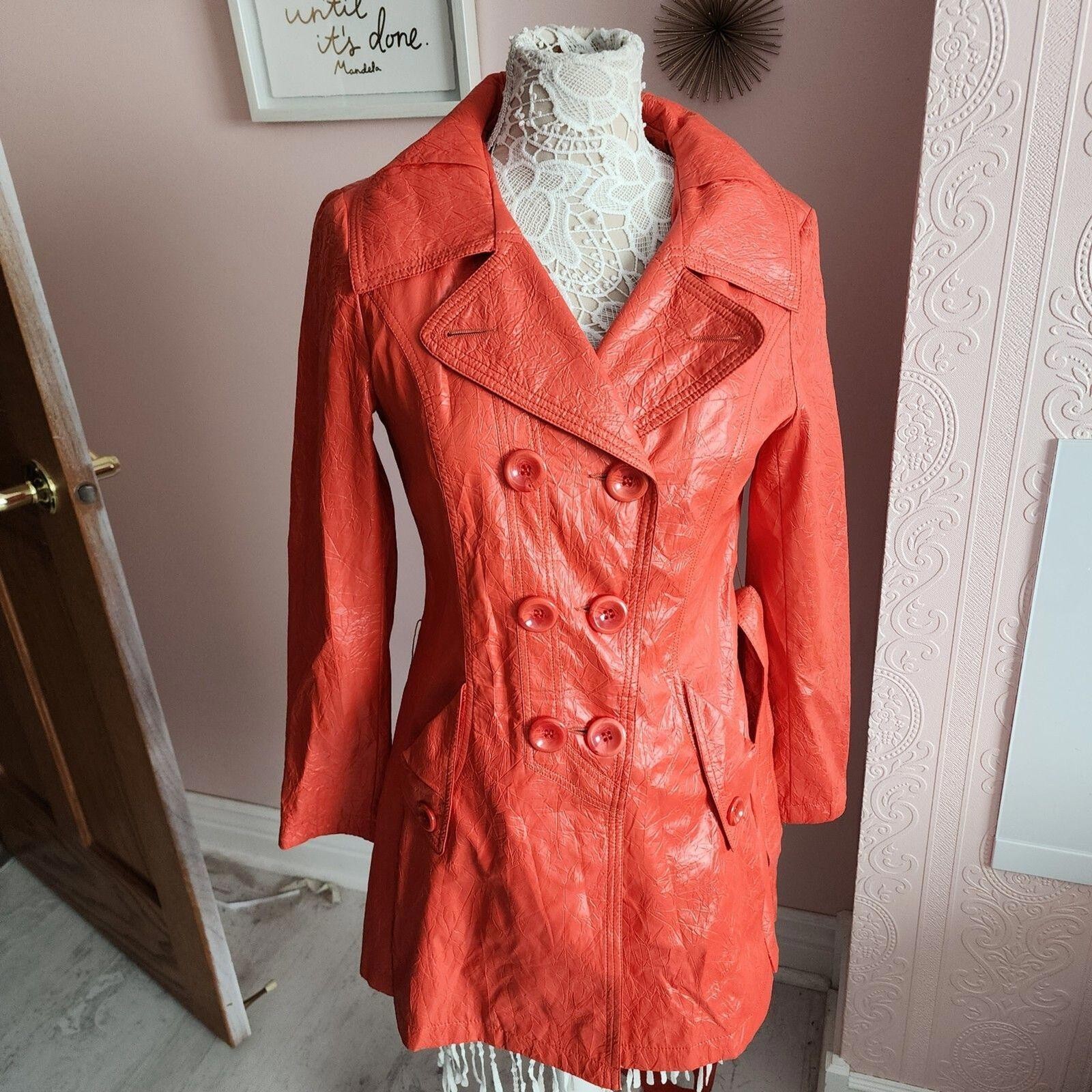 LKNW SHARK brand orange trenchcoat belt unqiue double breasted M 44/46