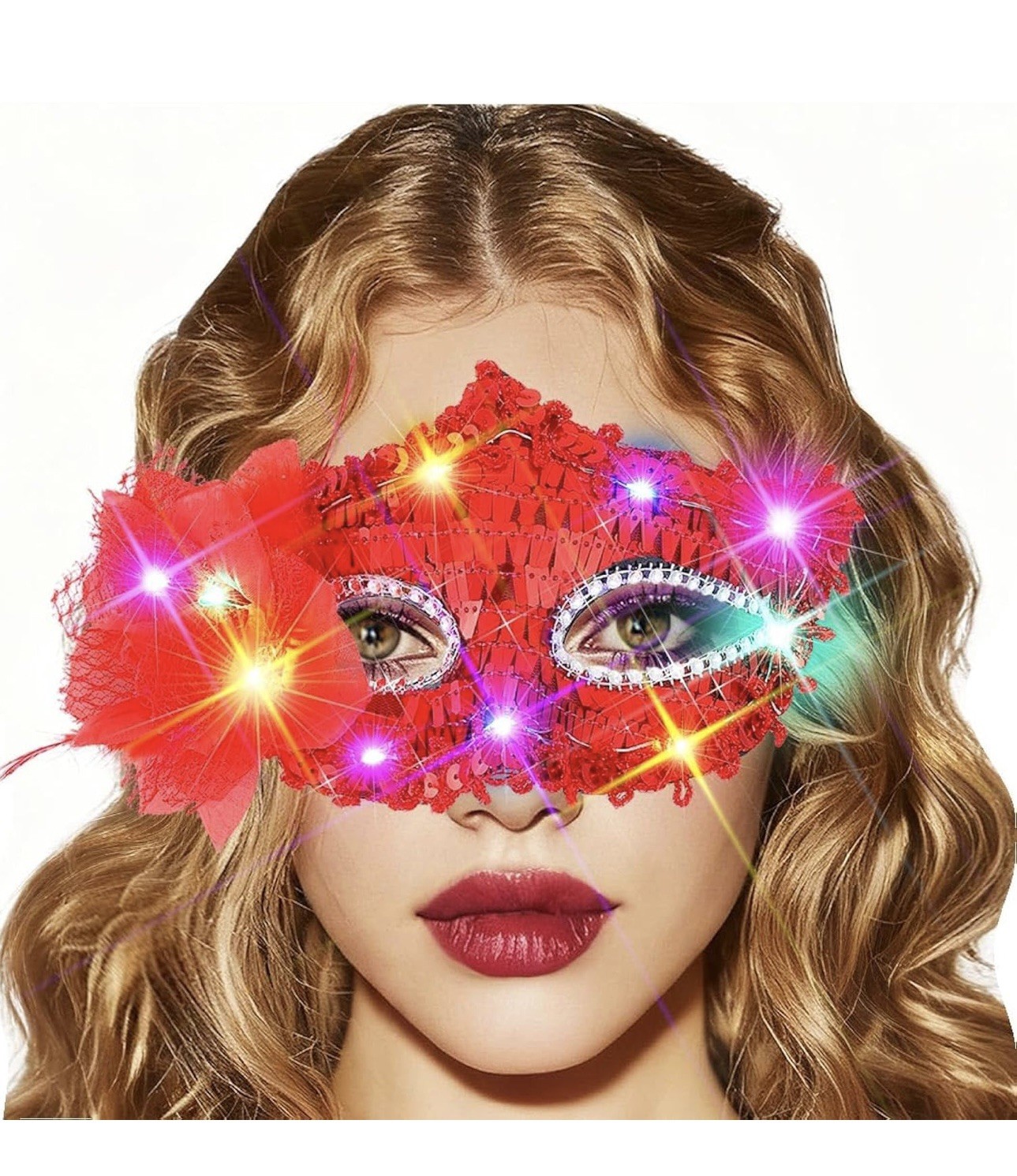 Red Masquerade Mask Light Up Halloween Masks for Women and Adult