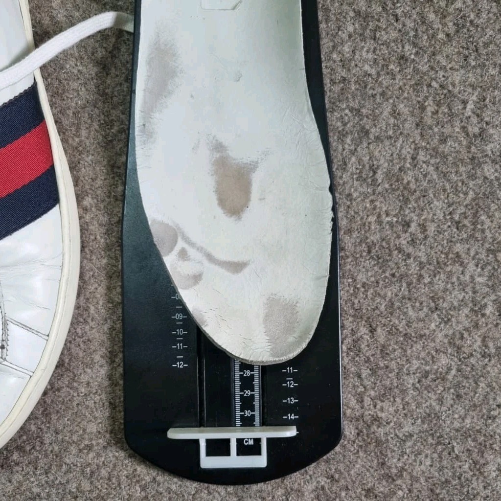 Gucci Shoes Men Ace Sneakers White Leather Navy Red Web Stripe Gucci Size 9 US