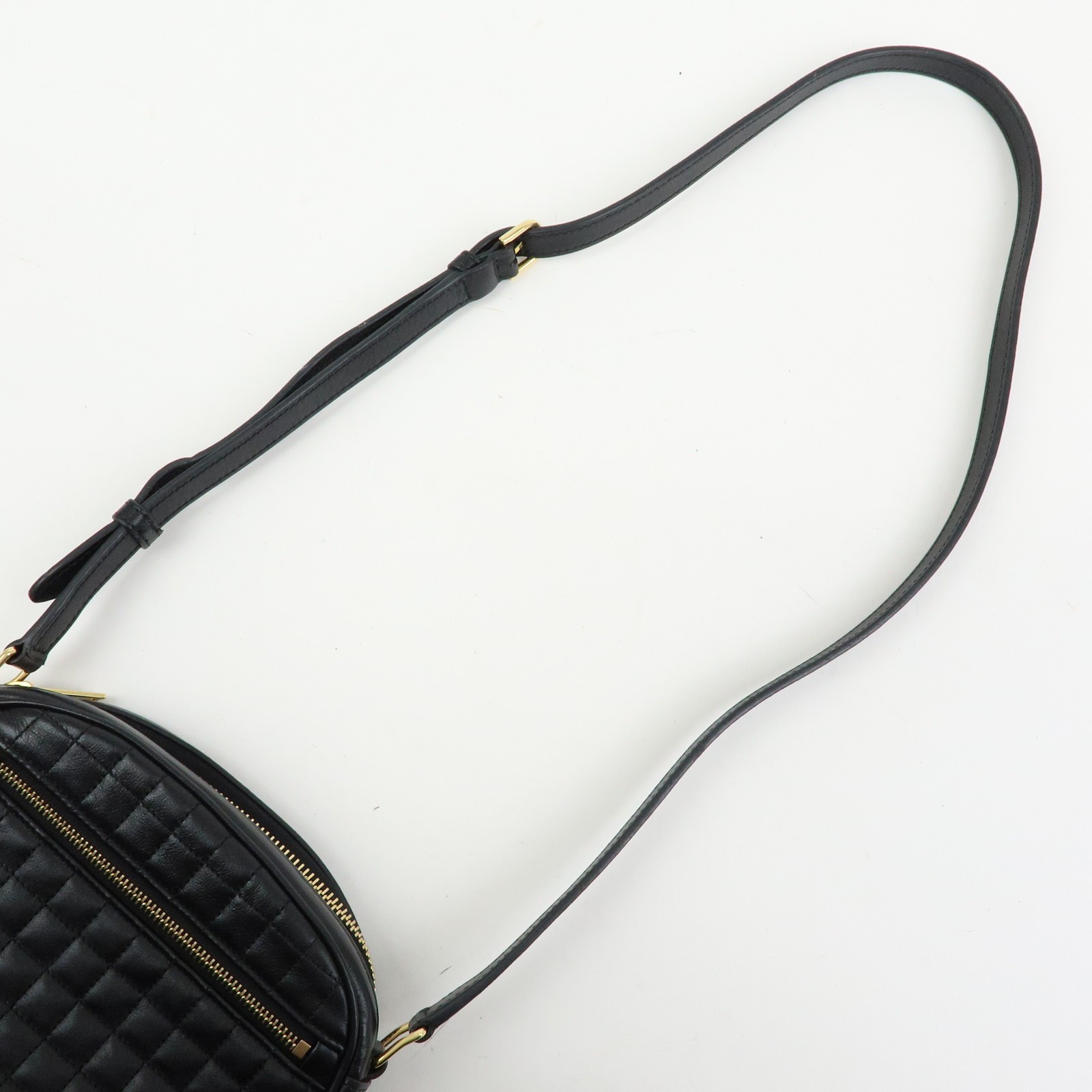 CELINE C Charm Leather Shoulder Bag Crossbody Bag Camera Bag Black Auth Used F/S