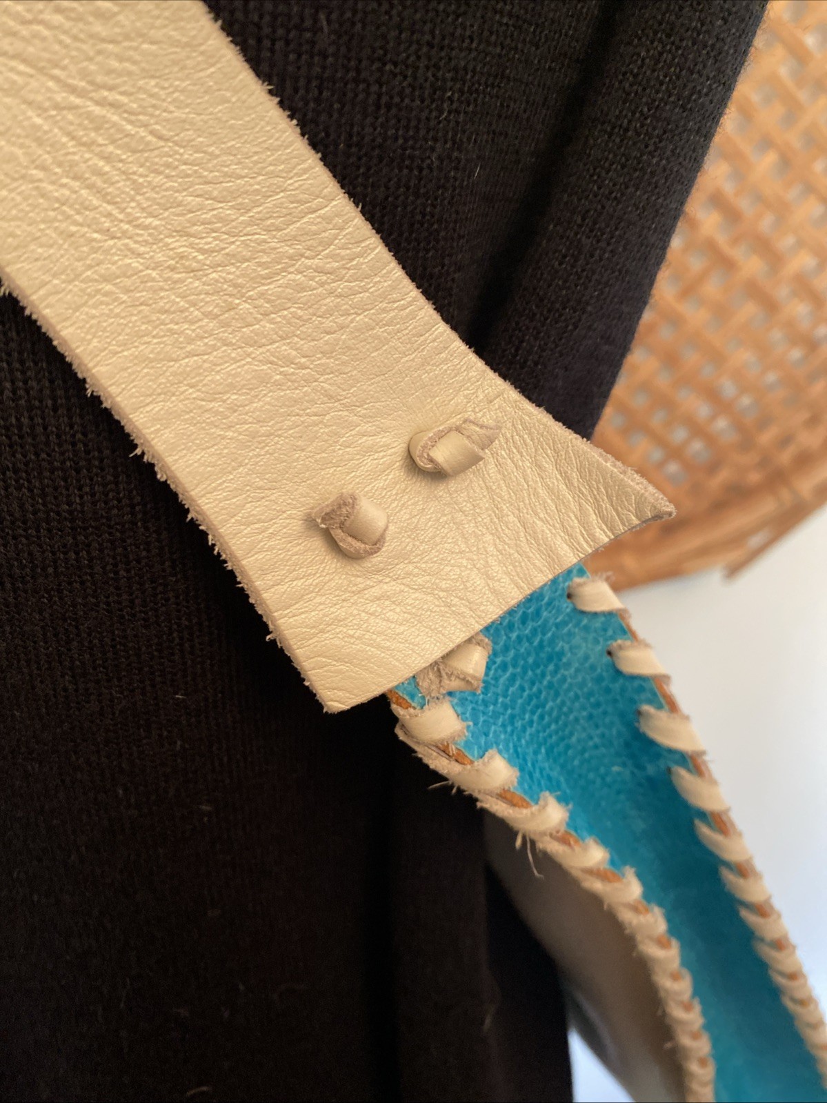 Divine Tribe by Chad Ypon Leather Shoulder Messenger Bag Beige/Turquoise RARE