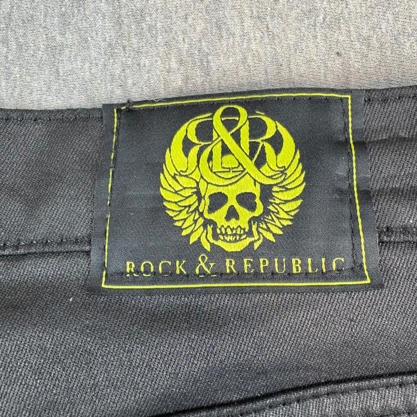 Rock & Republic Jeans Womens 14 Banshee Black Neon Green Skinny Grunge Punk