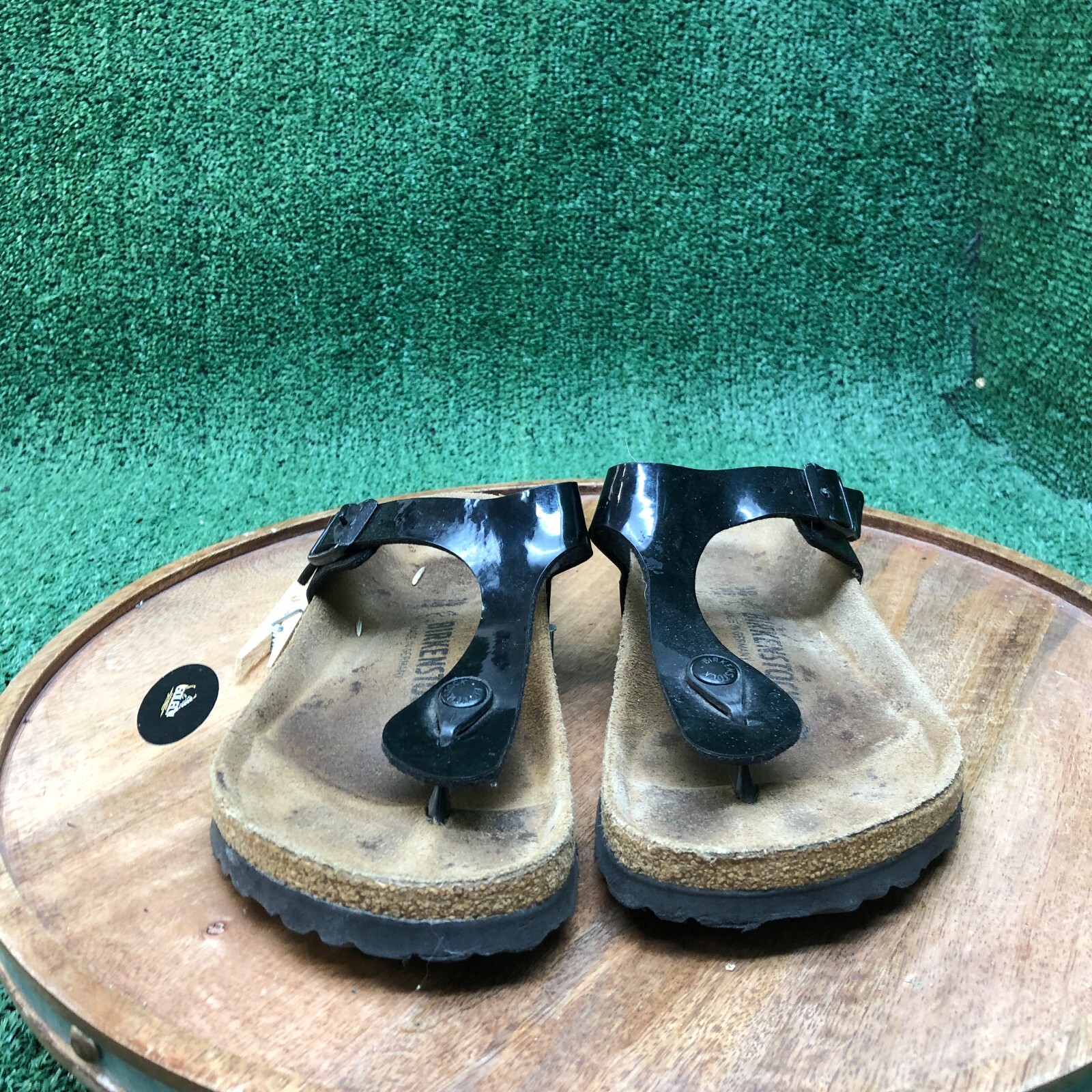 Birkenstock Womens Gizeh Black Patent Birko Flor Thong Sandals Size 38 US 7 Reg.