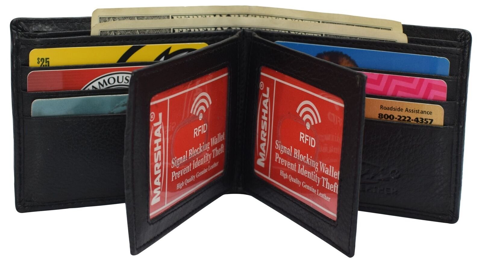 RFID Blocking Men’s Bifold Leather Wallet With Double Center Flap And 3 ID Windo