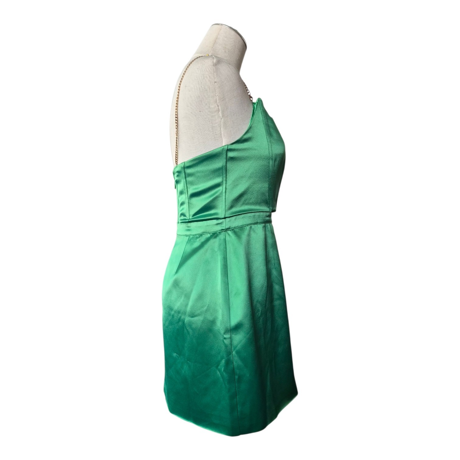 Retrofete Easton Chain Strap Mini Dress Green Satin Size Small NEW Flawed