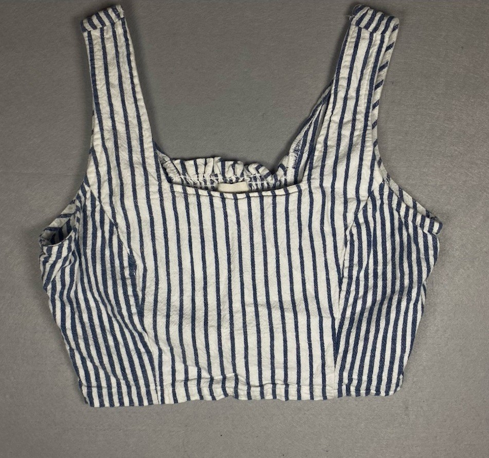 Thread & Supply Women’s Square Neck Striped Nautical Coastal Crop Top Tank Sz S