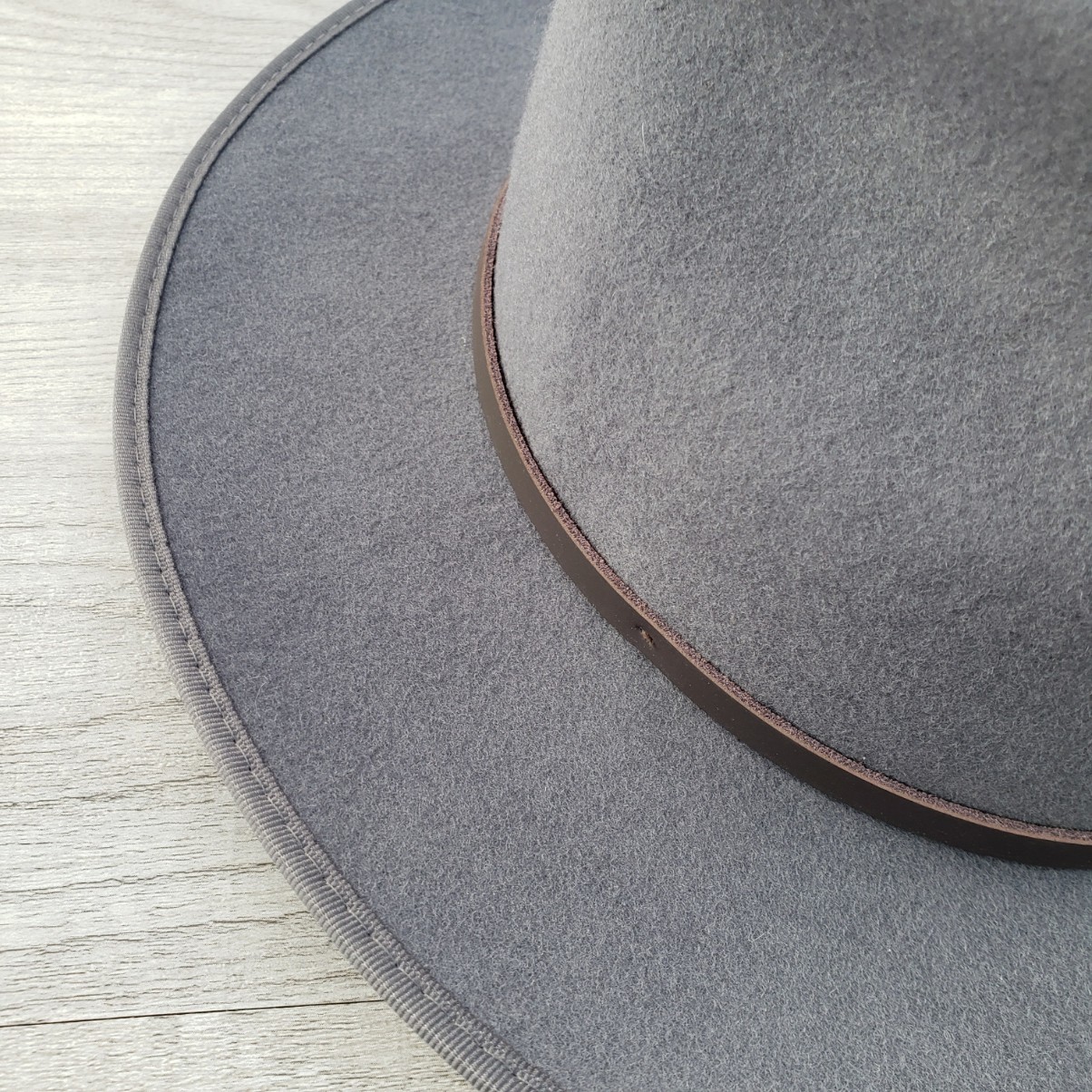 Will & Bear Calloway Ash Wide Brim 100%Wool Unisex Hat Small Gray Fedora Rancher