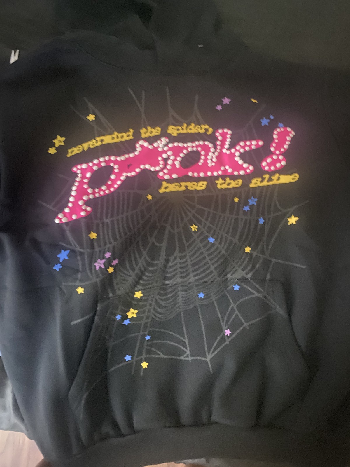 sp5der Black Graphic Print Hoodie ‘Nevermind the Spider, Pink! Slime’ Size M