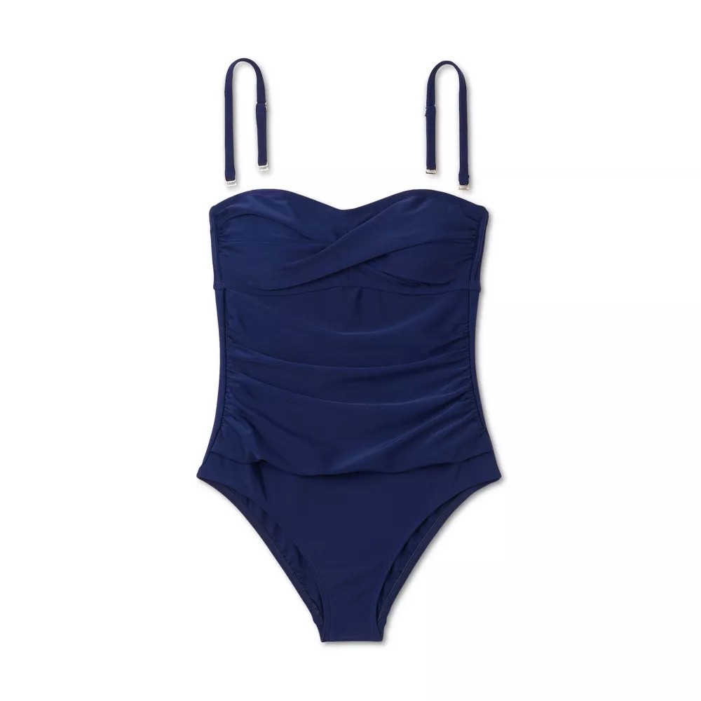Women’s Twist-Front Shirred Full Coverage Bandeau Tummy Control One Piece