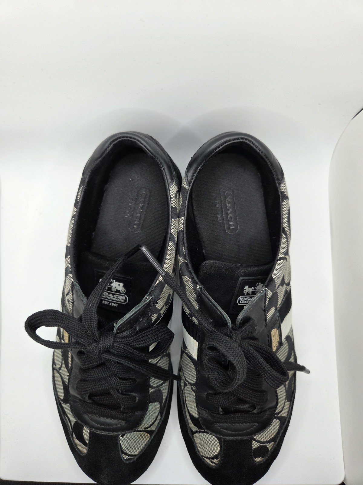 Y2K Coach Joss Sig. Monogram Canvas/Suede Sneakers Black/Gray Q293 Women’s 8.5