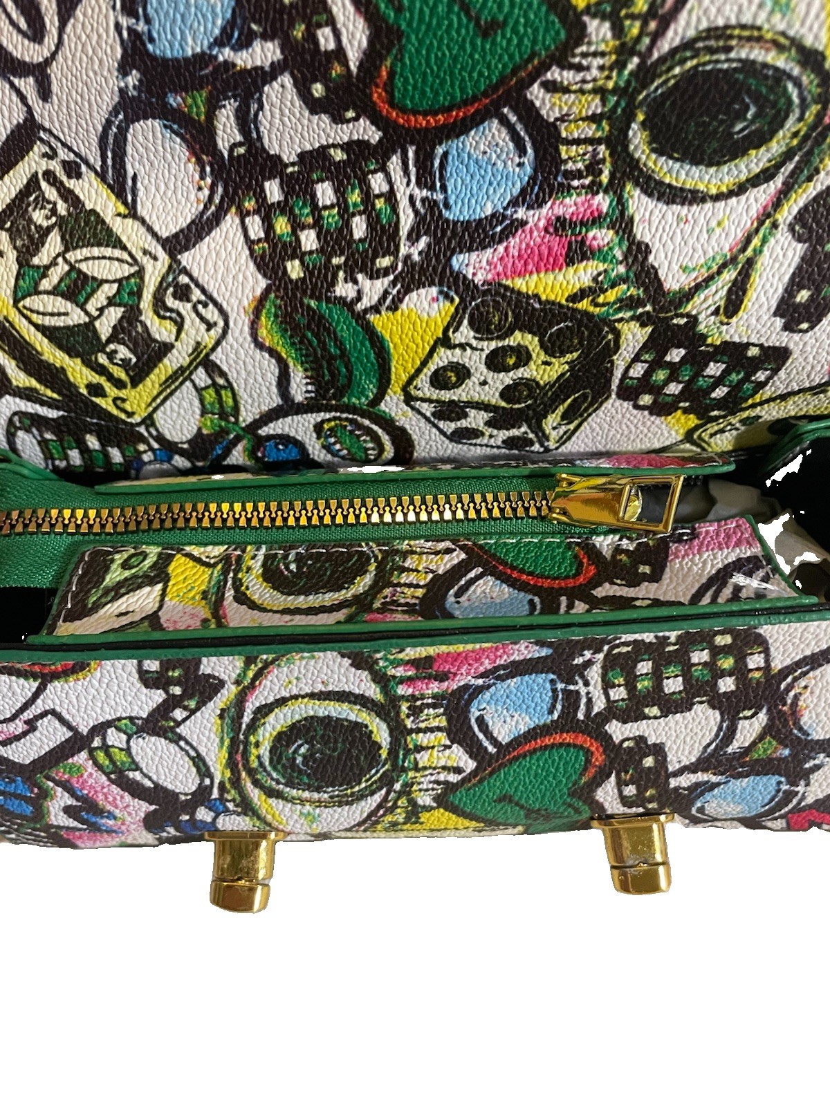 Small Multicolor Graffiti Top Handle Bag Zip, Detachable Strap, Gold Hardware
